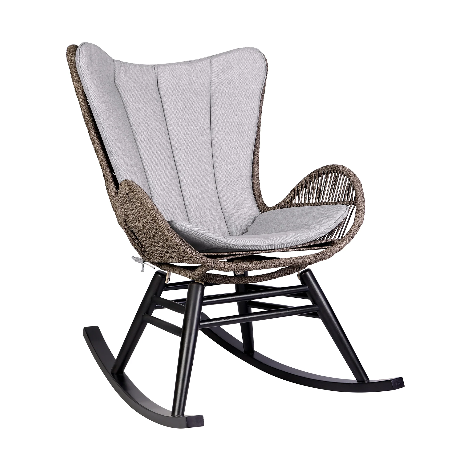 Fanny Outdoor Patio Rocking chair in Dark Eucalyptus Wood and Truffle Rope By Armen Living - Image 2