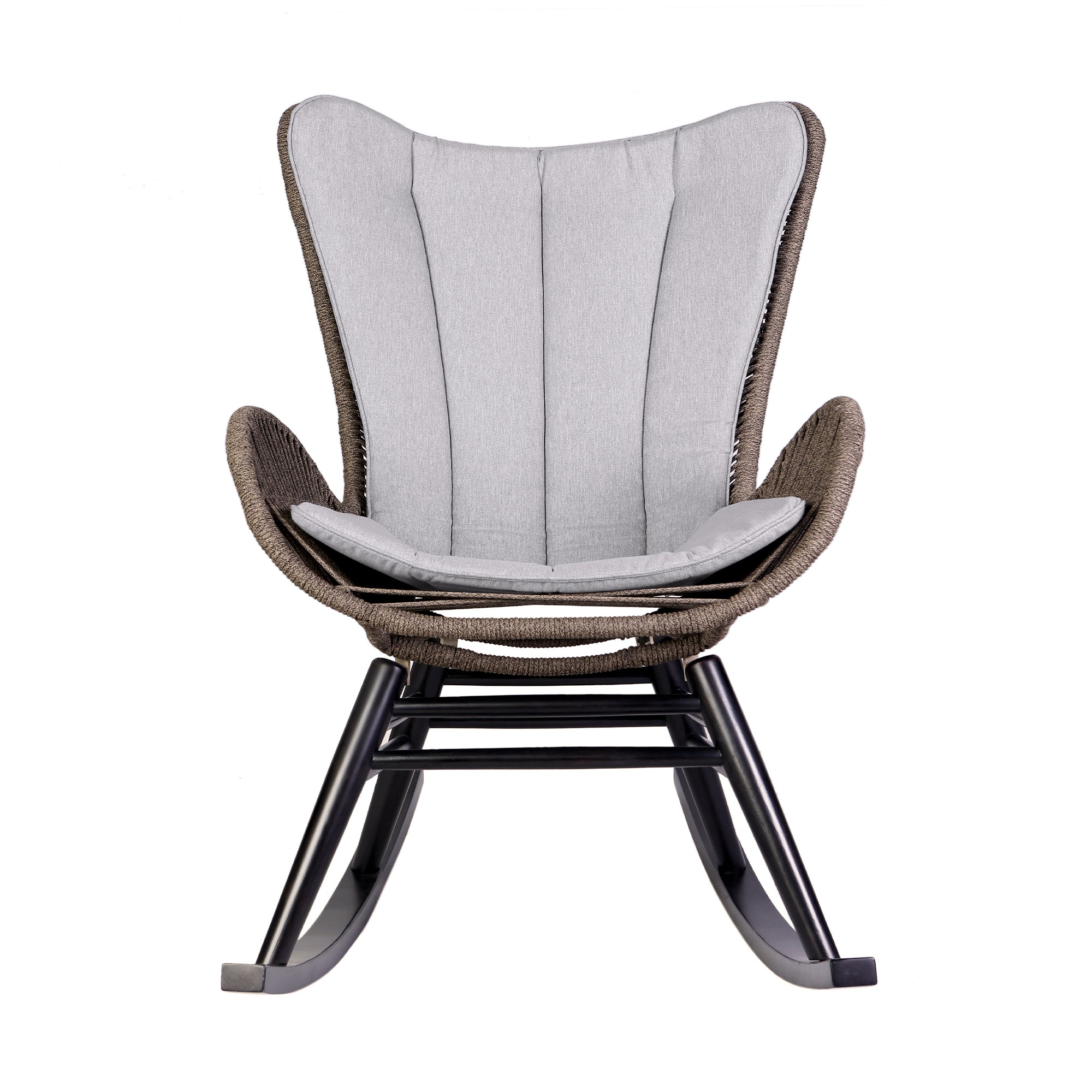 Fanny Outdoor Patio Rocking chair in Dark Eucalyptus Wood and Truffle Rope By Armen Living - Image 3