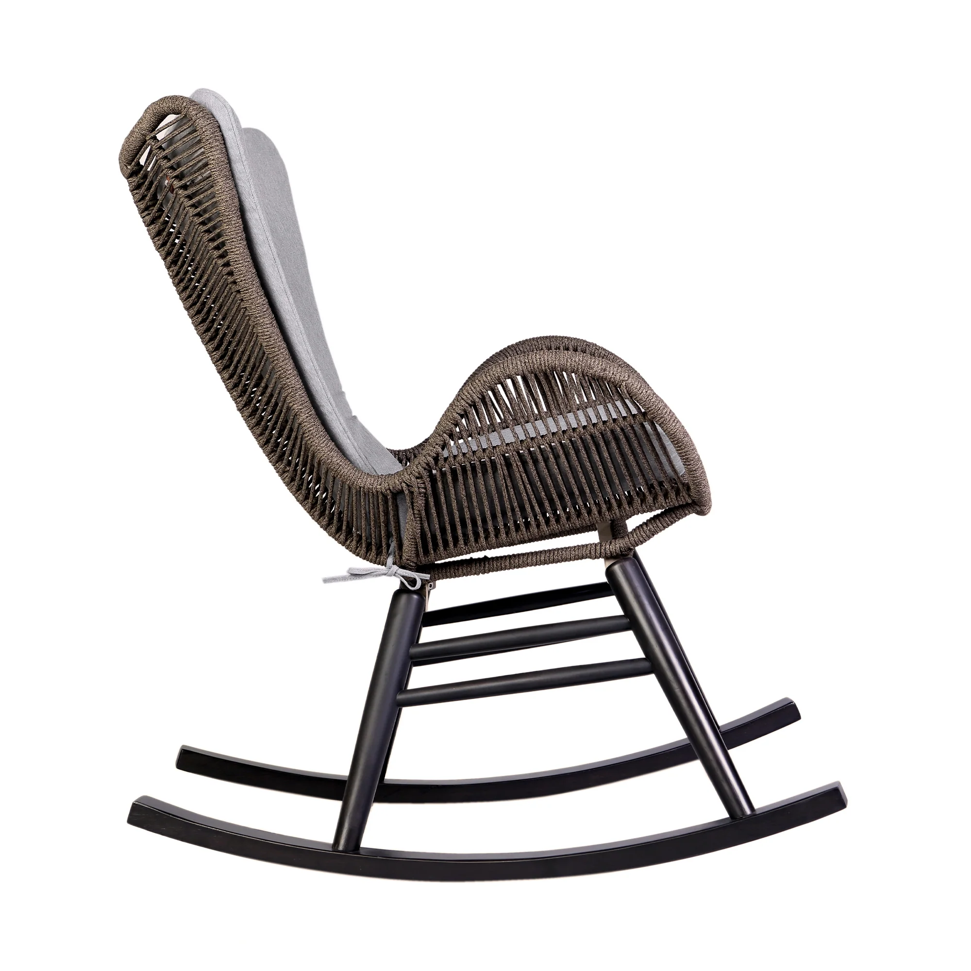 Fanny Outdoor Patio Rocking chair in Dark Eucalyptus Wood and Truffle Rope By Armen Living - Image 4
