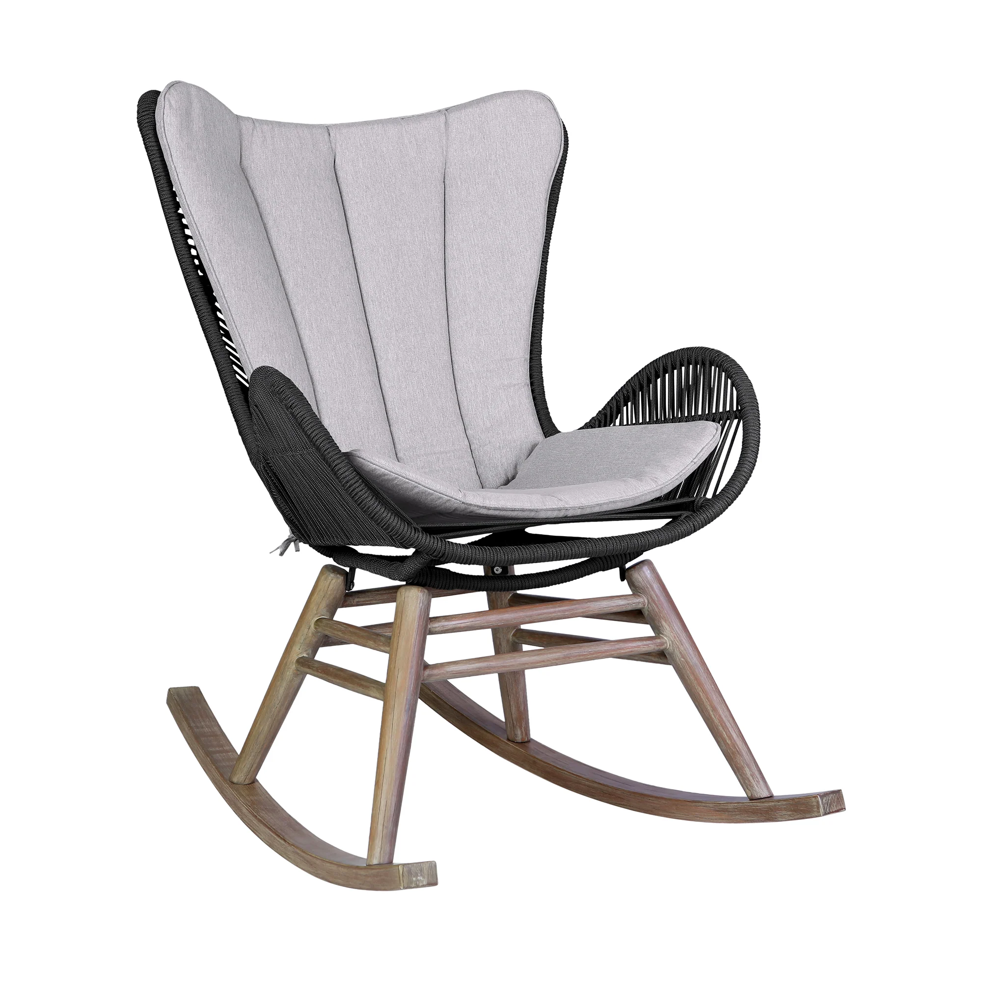 Fanny Outdoor Patio Rocking chair in Light Eucalyptus Wood and Charcoal Rope By Armen Living - Image 2