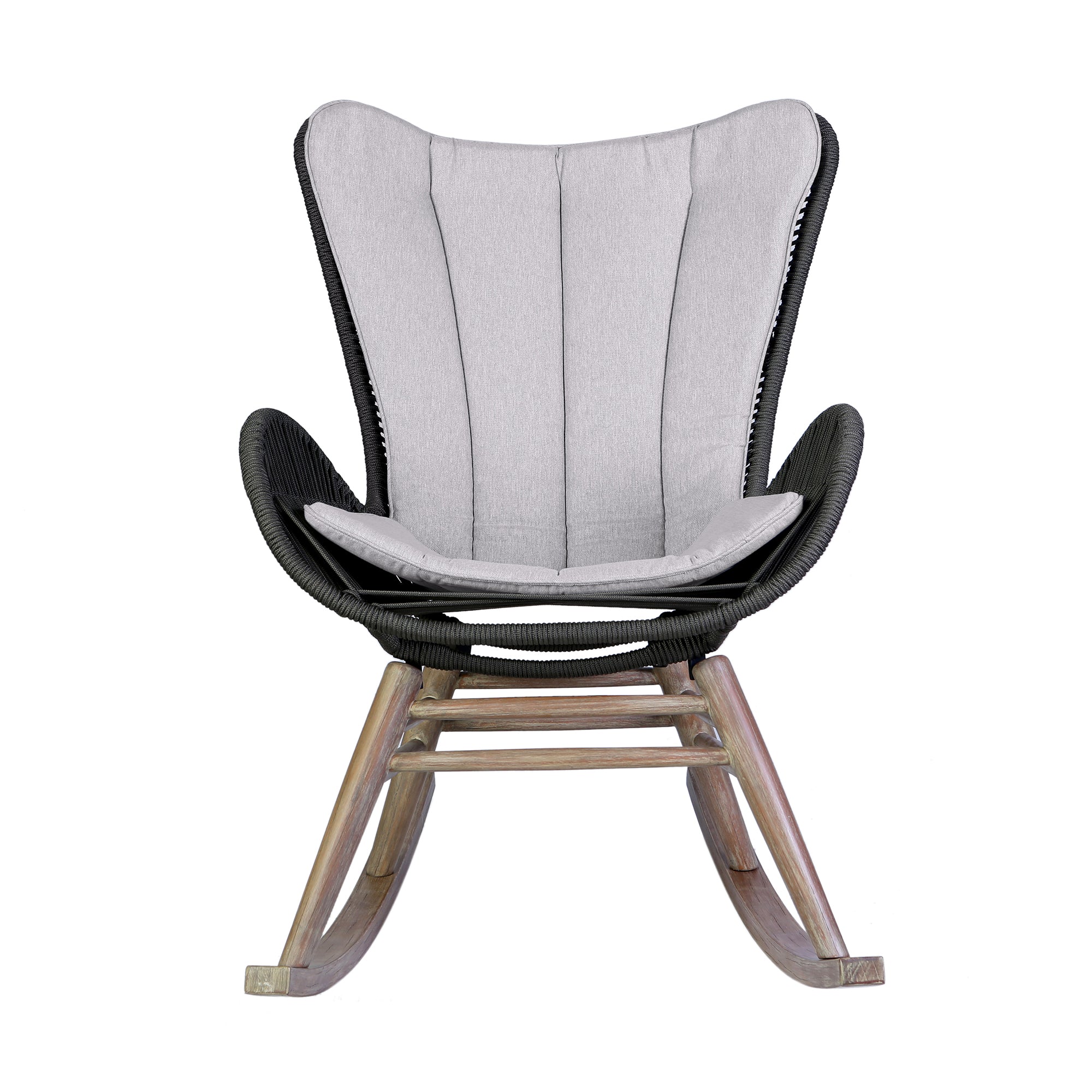 Fanny Outdoor Patio Rocking chair in Light Eucalyptus Wood and Charcoal Rope By Armen Living - Image 3