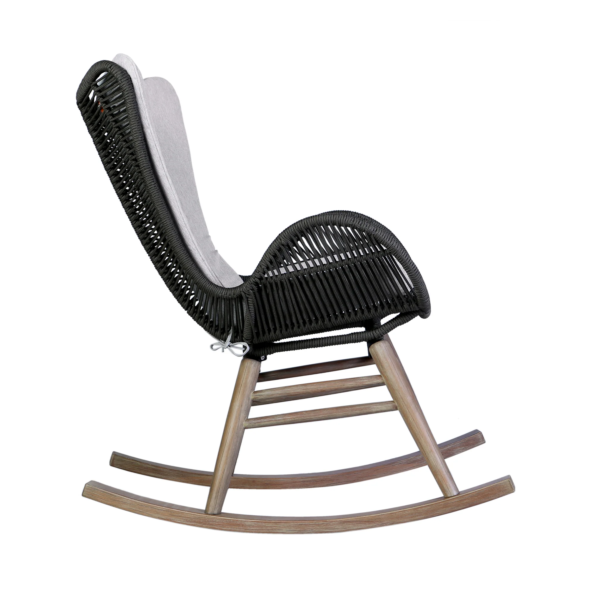 Fanny Outdoor Patio Rocking chair in Light Eucalyptus Wood and Charcoal Rope By Armen Living - Image 4