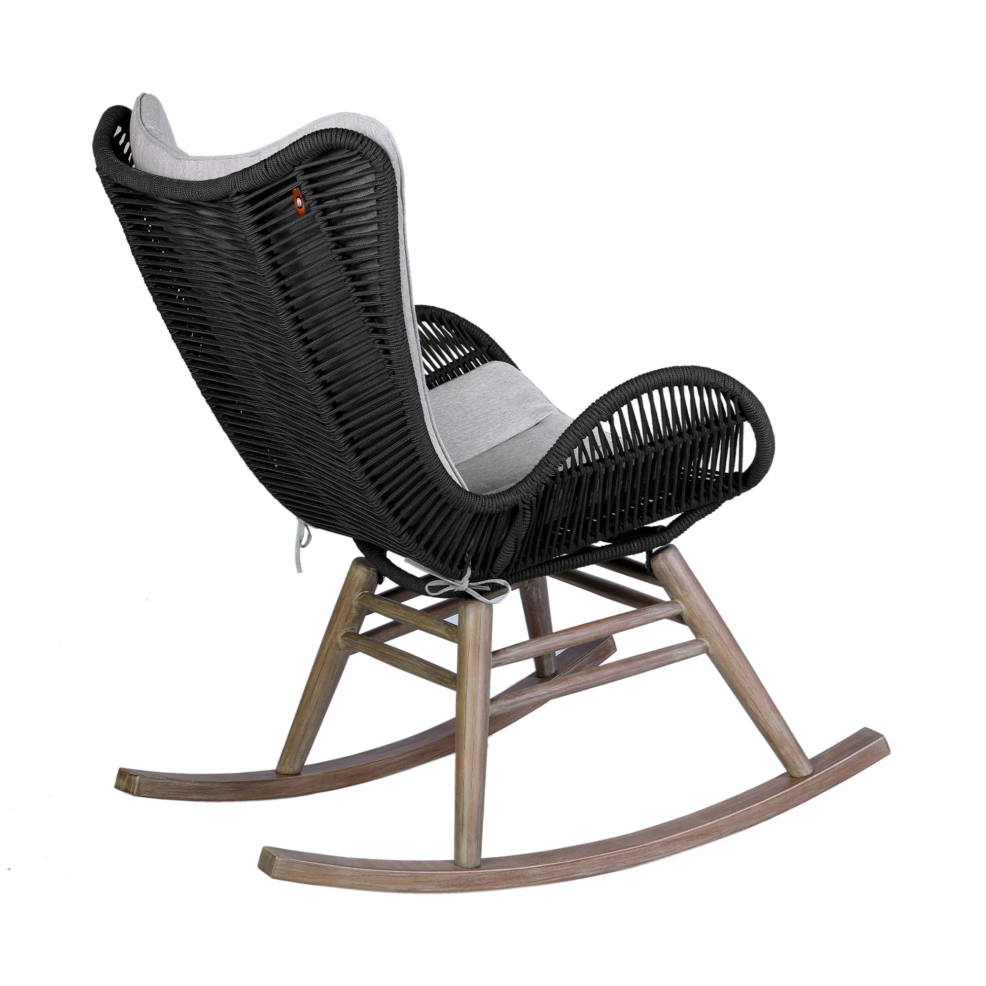 Fanny Outdoor Patio Rocking chair in Light Eucalyptus Wood and Charcoal Rope By Armen Living - Image 5