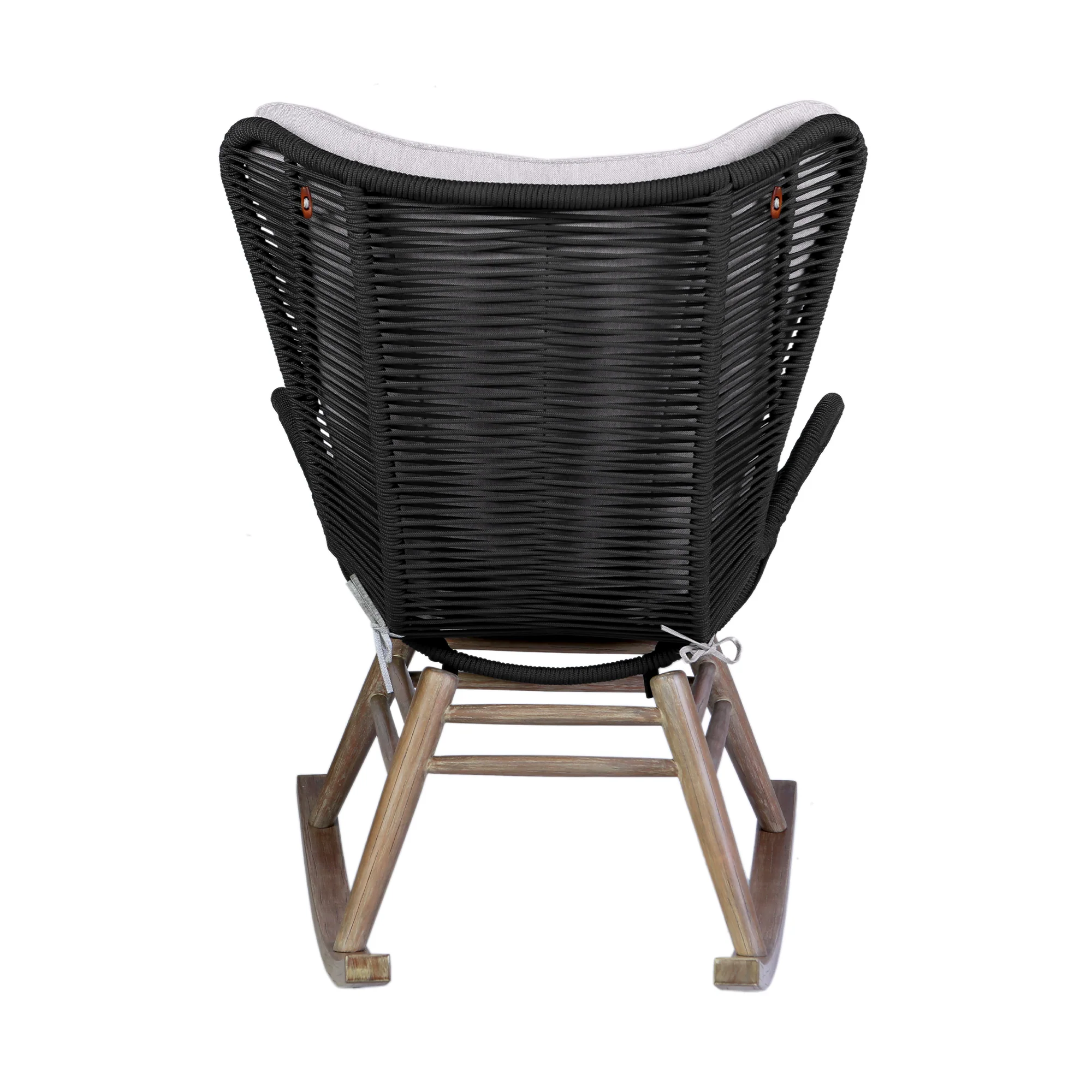 Fanny Outdoor Patio Rocking chair in Light Eucalyptus Wood and Charcoal Rope By Armen Living - Image 6