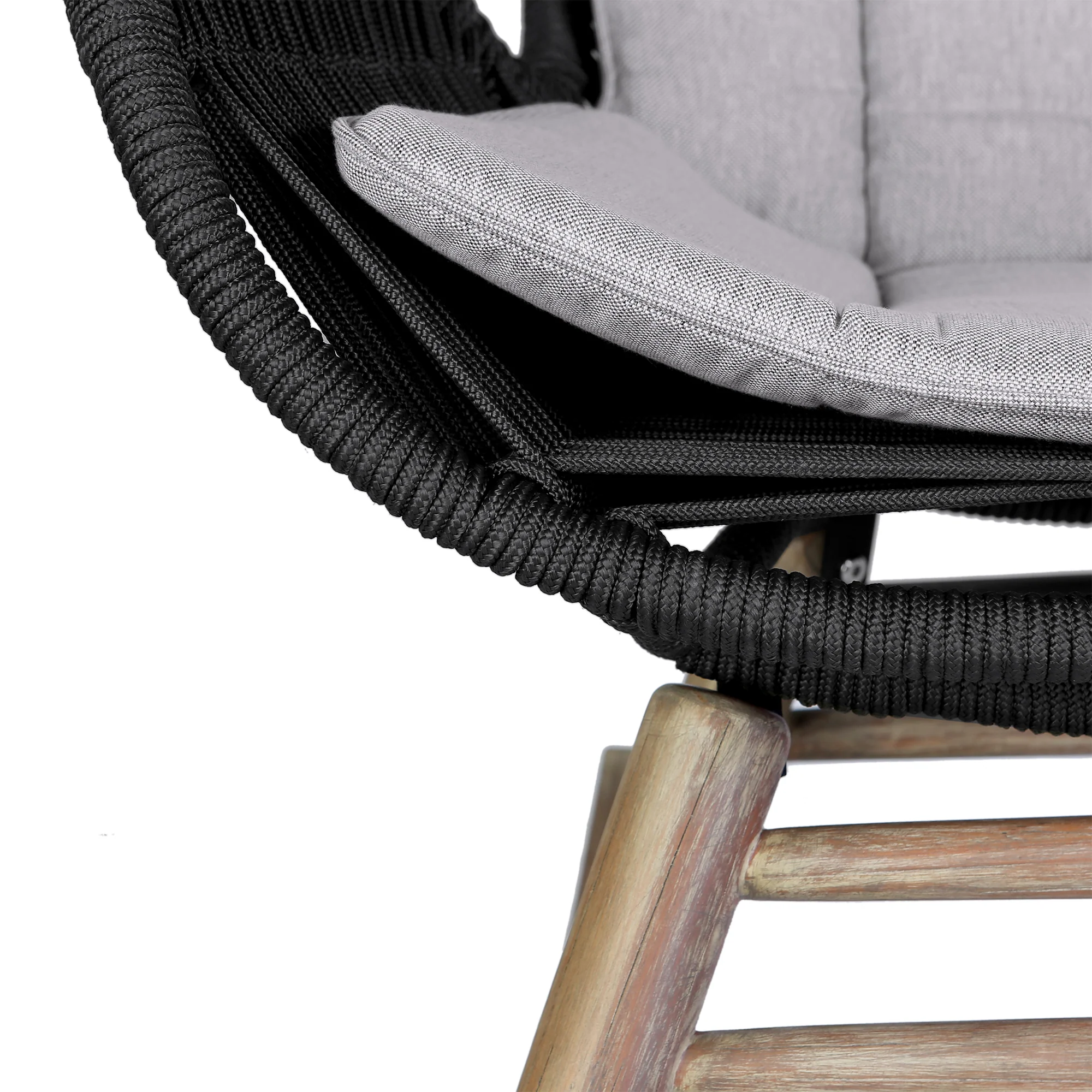 Fanny Outdoor Patio Rocking chair in Light Eucalyptus Wood and Charcoal Rope By Armen Living - Image 7
