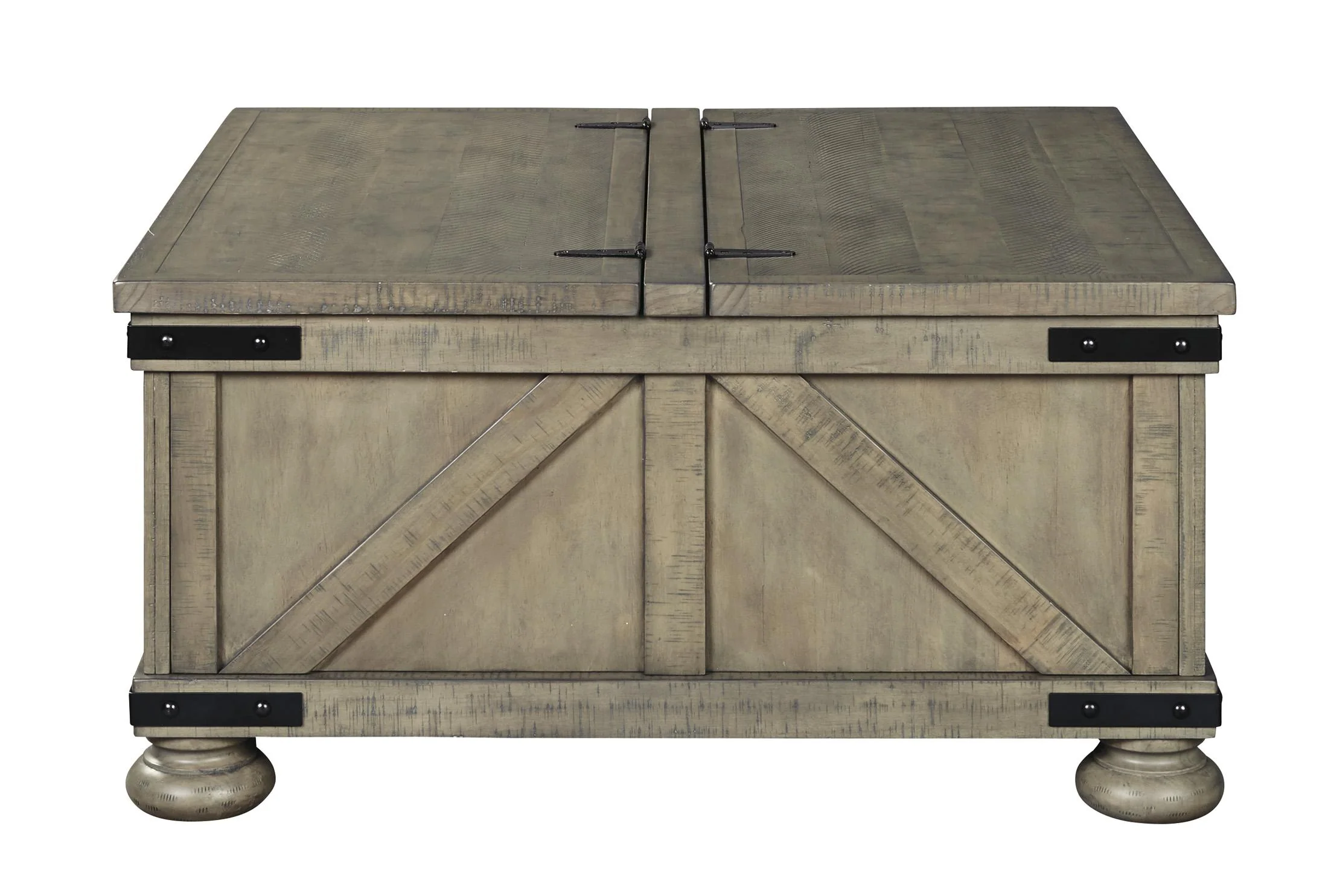 Farmhouse Cocktail Table With Lift Top Storage And Crossbuck Details, Gray By Benzara - Image 2