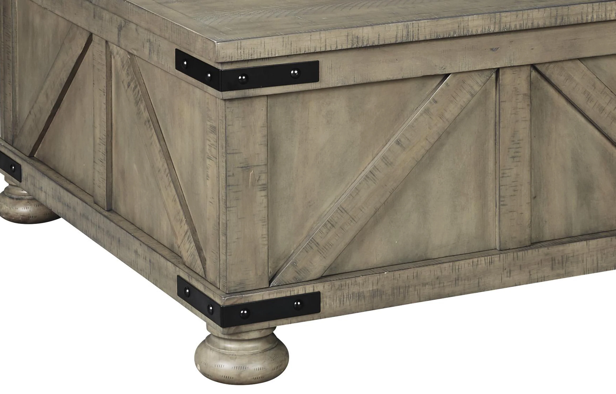 Farmhouse Cocktail Table With Lift Top Storage And Crossbuck Details, Gray By Benzara - Image 3
