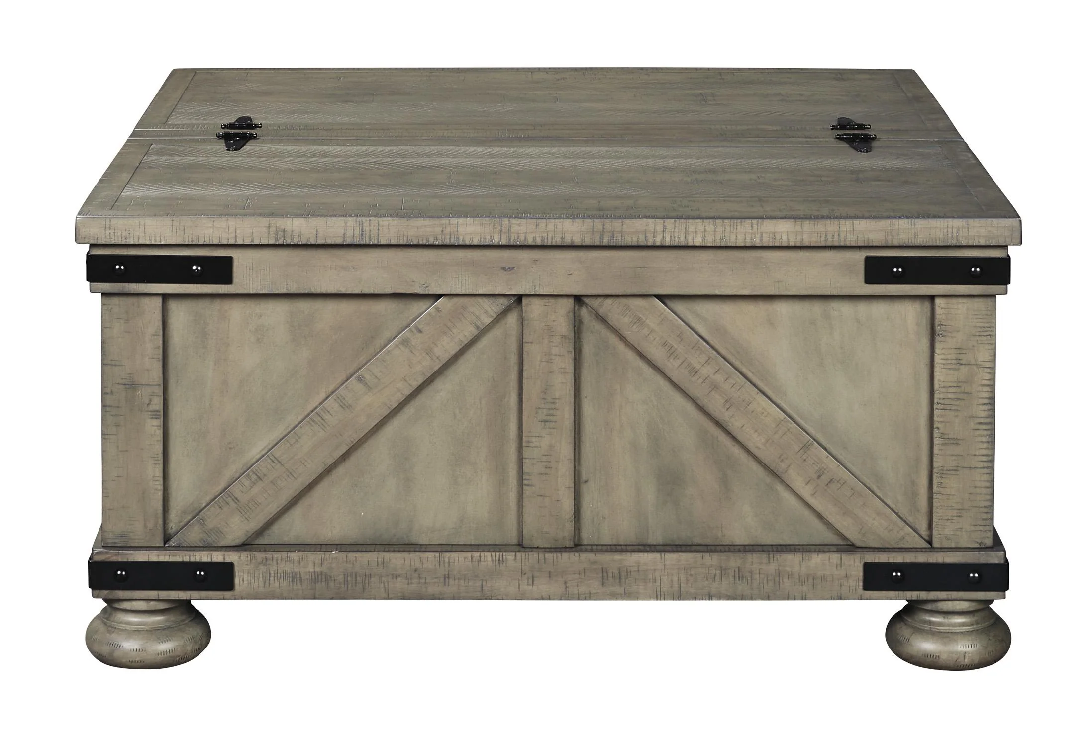 Farmhouse Cocktail Table With Lift Top Storage And Crossbuck Details, Gray By Benzara - Image 4