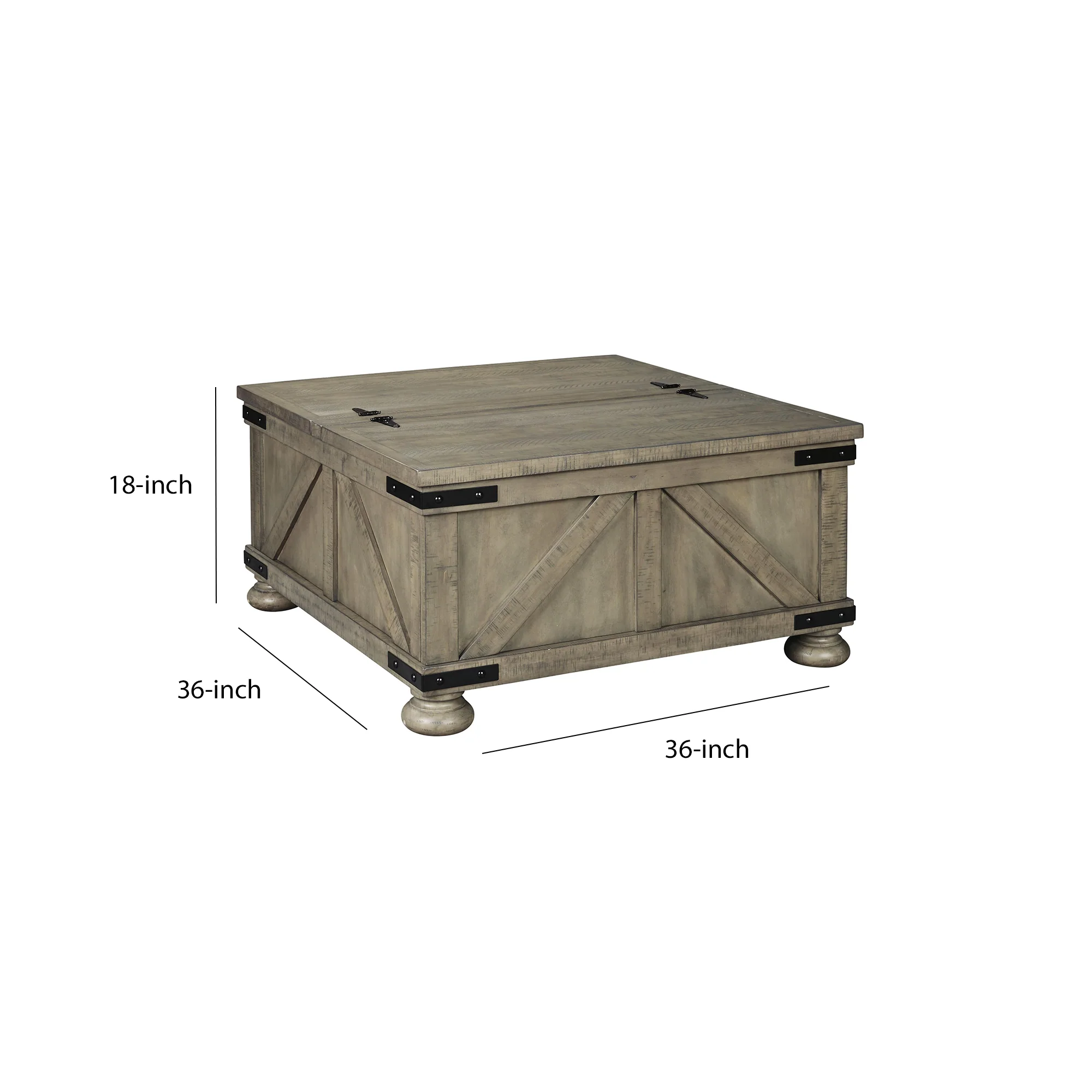 Farmhouse Cocktail Table With Lift Top Storage And Crossbuck Details, Gray By Benzara - Image 5