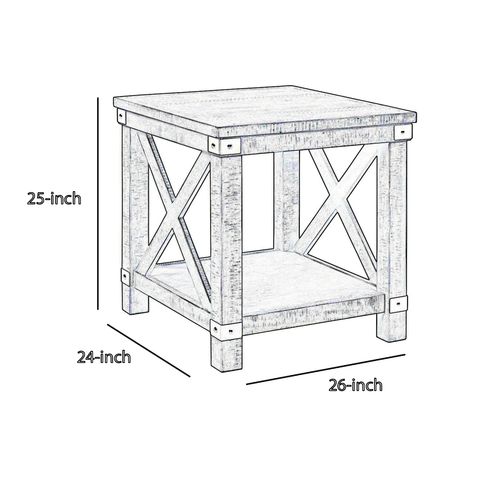 Farmhouse Style End Table With X Shaped Sides And Open Bottom Shelf, Gray By Benzara - Image 5