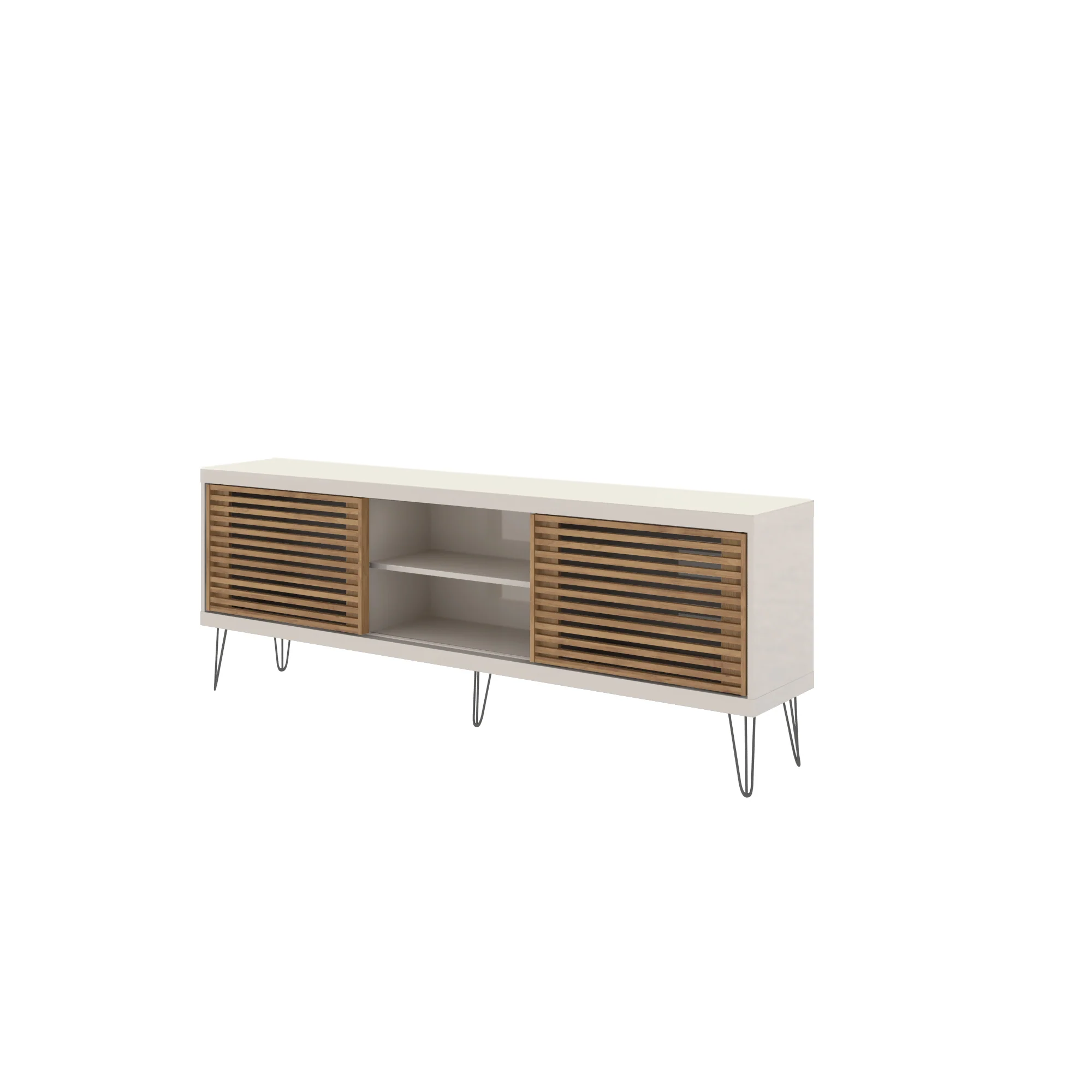 Farmhouse TV Stand With Metal Legs And Wood-Slat Sliding Doors 70 inch tv By Homeroots - Image 3