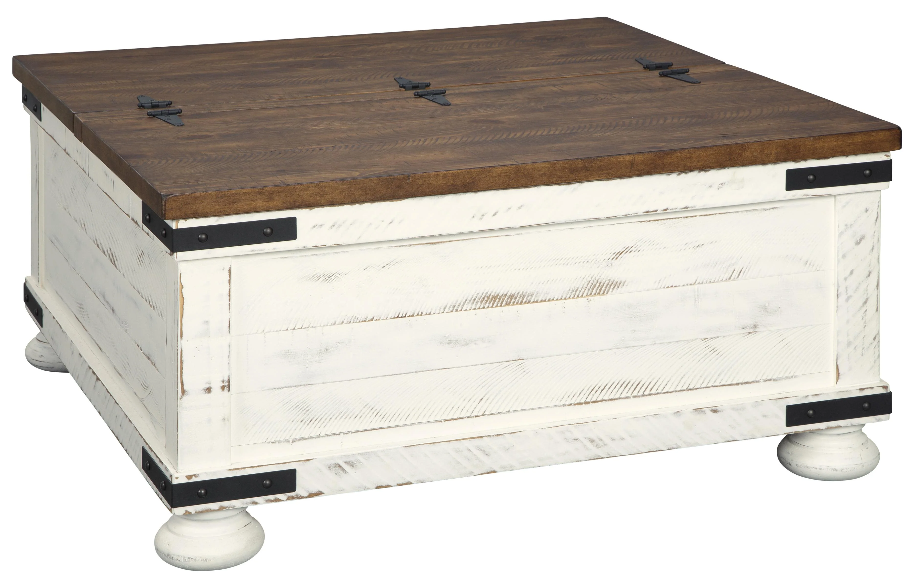 Farmhouse Two Tone Cocktail Table With Lift Top Storage, Brown And White By Benzara - Image 2