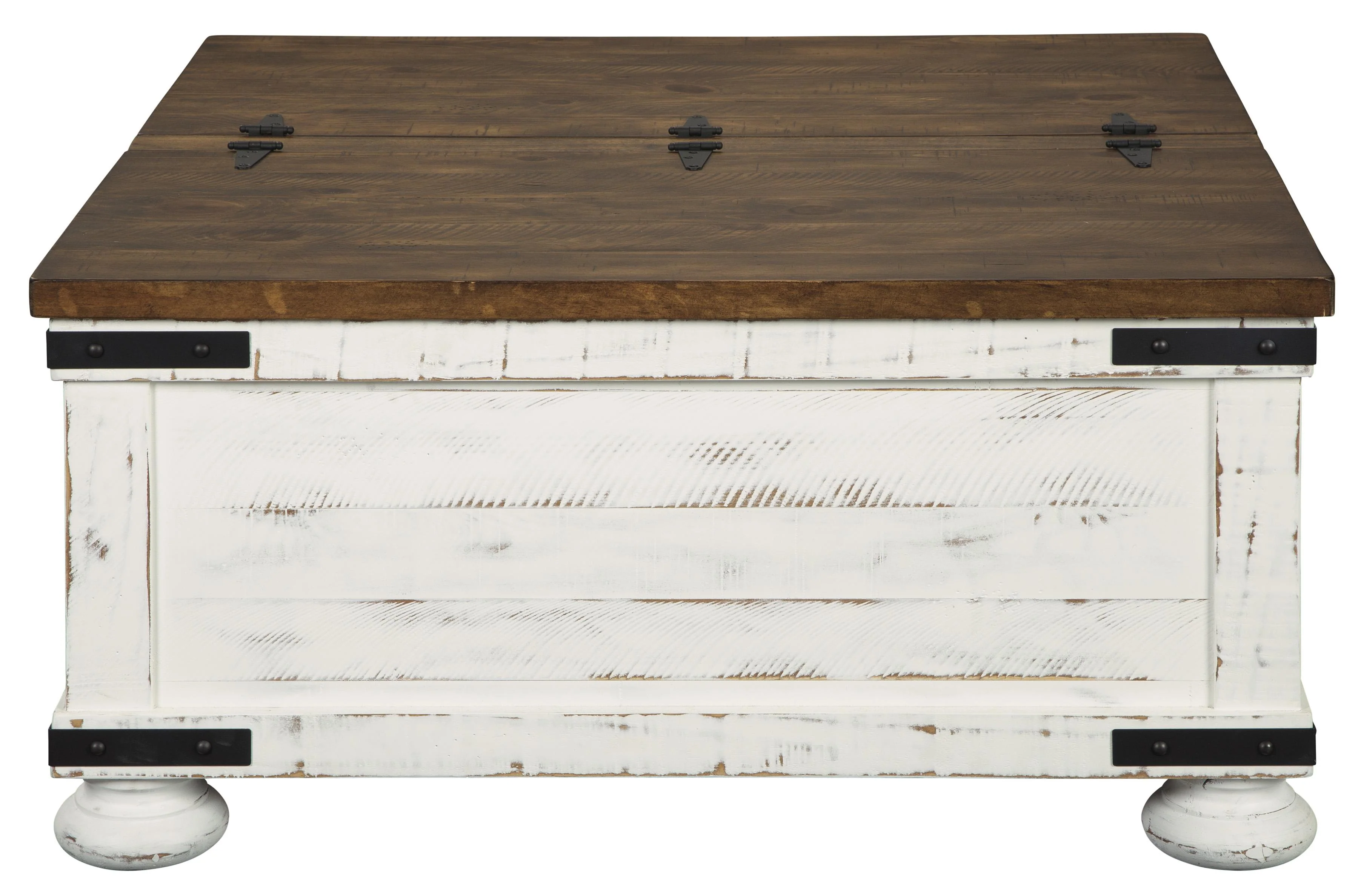Farmhouse Two Tone Cocktail Table With Lift Top Storage, Brown And White By Benzara - Image 3