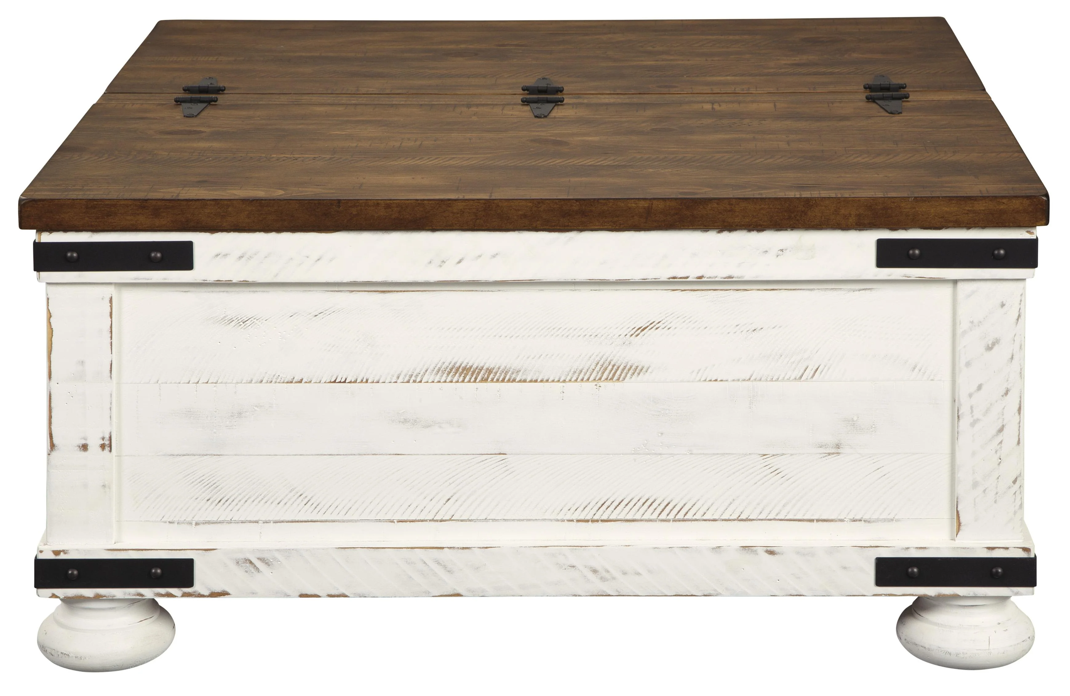 Farmhouse Two Tone Cocktail Table With Lift Top Storage, Brown And White By Benzara - Image 4