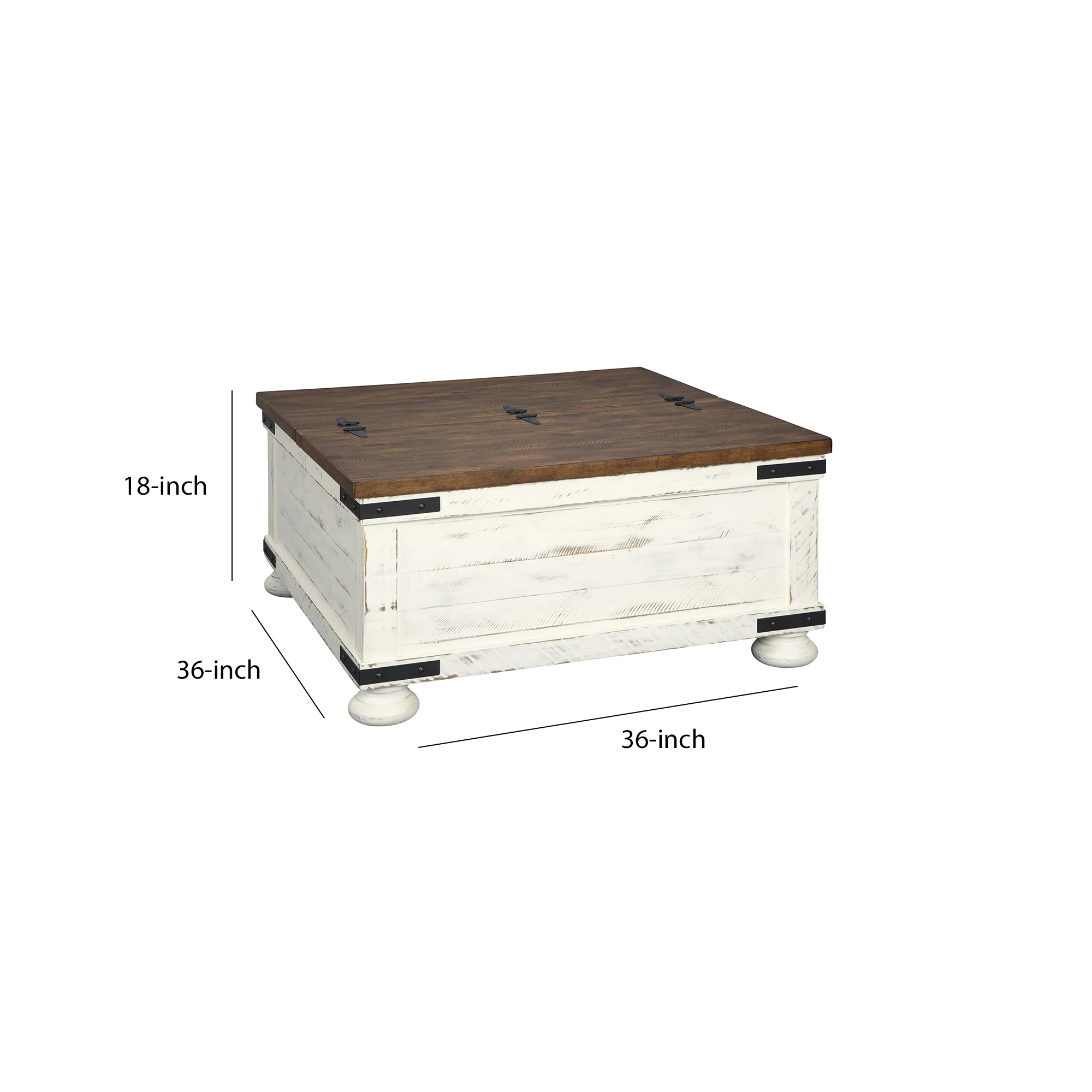 Farmhouse Two Tone Cocktail Table With Lift Top Storage, Brown And White By Benzara - Image 5