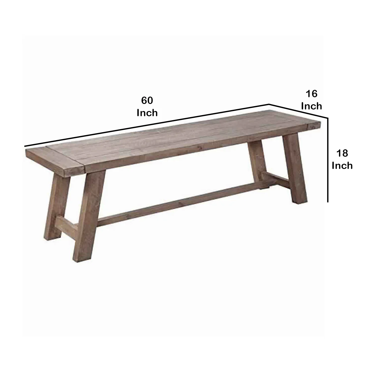Farmhouse Wooden Dining Bench With Grain Details And Plank Top, Brown By Benzara - Image 5
