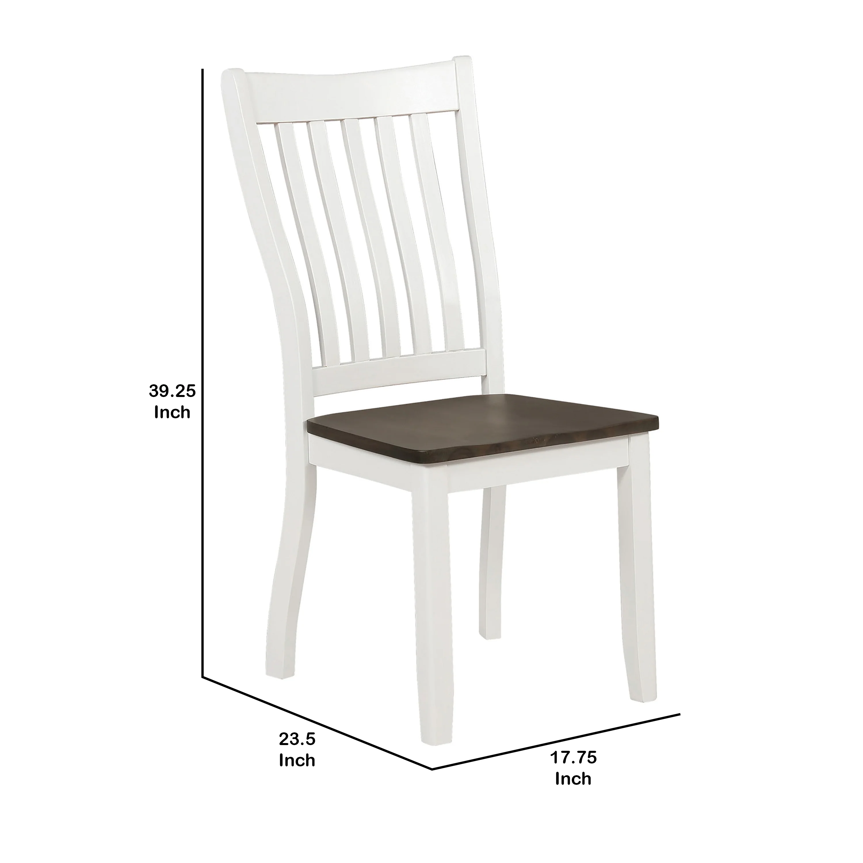Farmhouse Wooden Dining Chair With Slatted Back Set Of 2 White And Brown By Benzara - Image 4