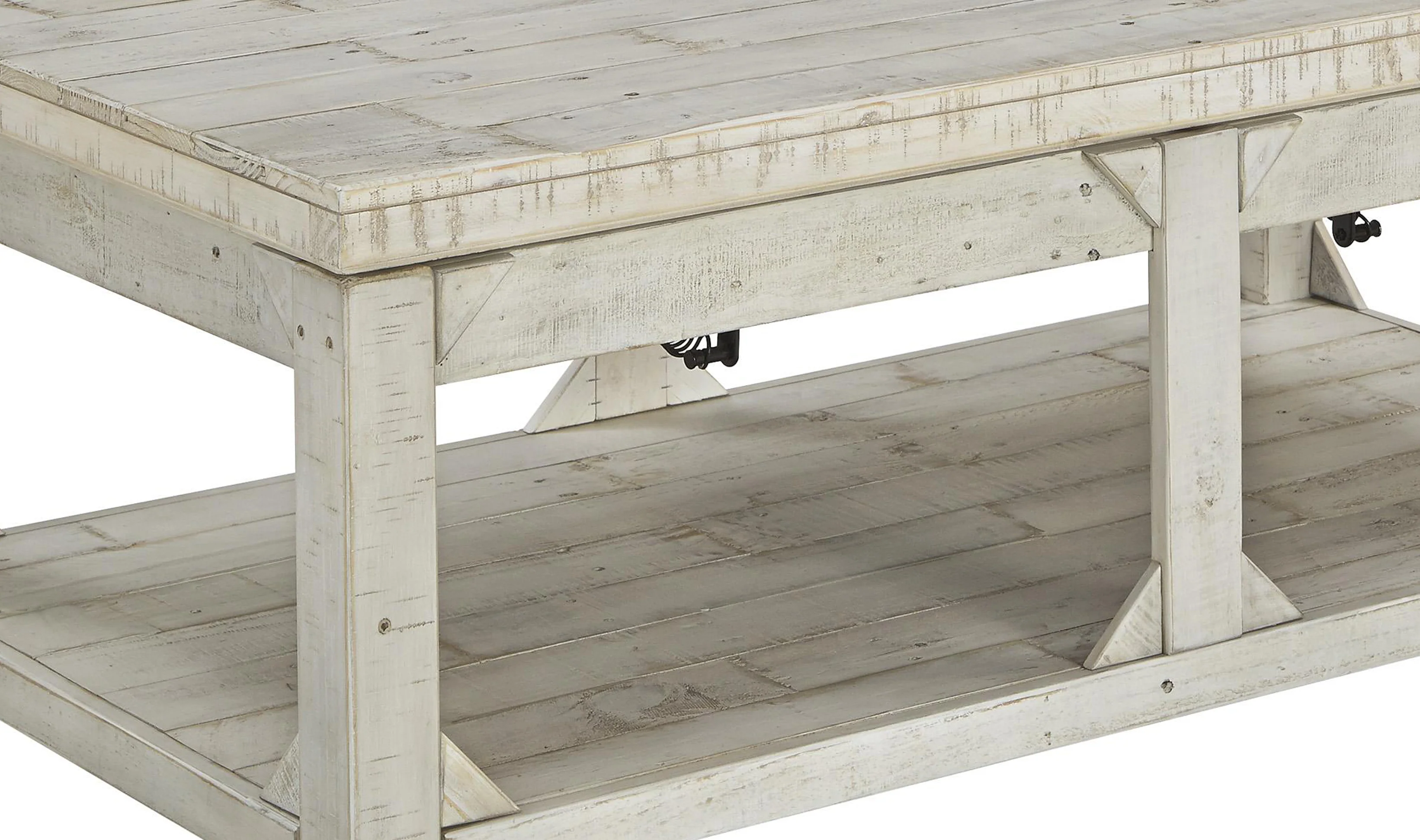 Farmhouse Wooden Lift Top Cocktail Table with Open Bottom Shelf, White By Benzara - Image 2