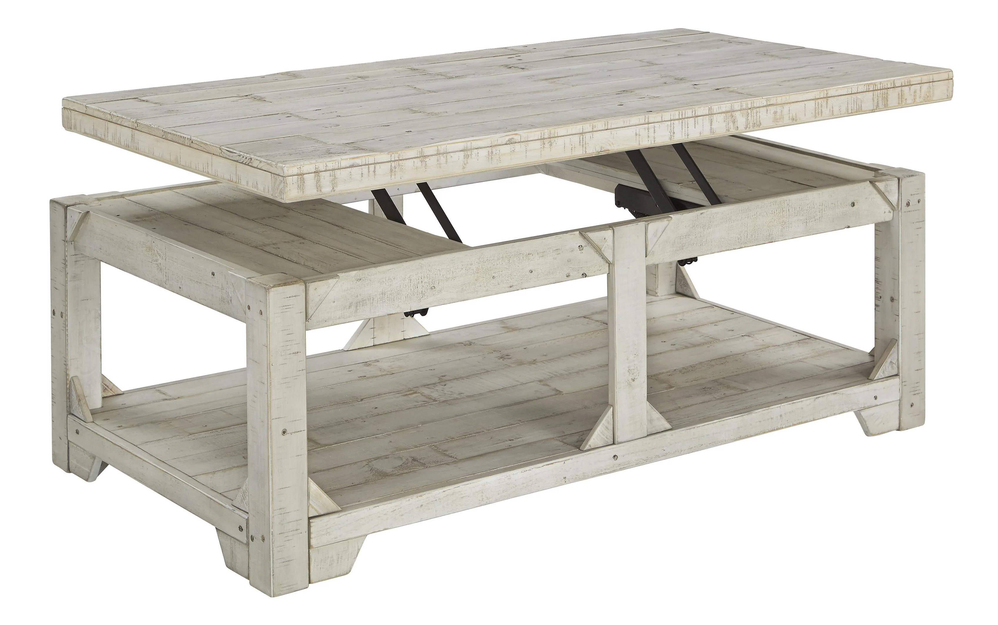 Farmhouse Wooden Lift Top Cocktail Table with Open Bottom Shelf, White By Benzara - Image 5