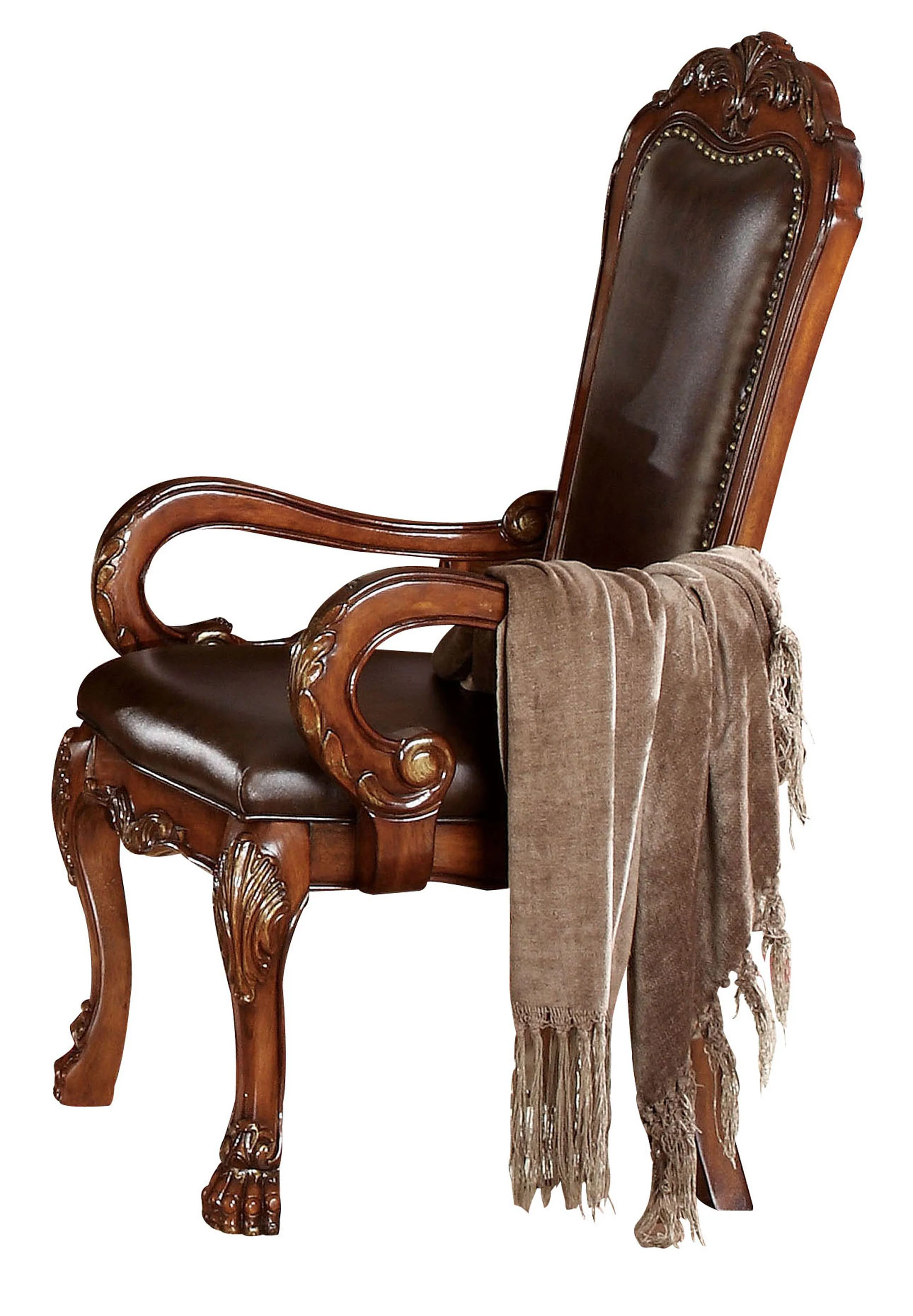 Fau Leather Upholstery And Cherry Oak Wood Finish Arm Chair Set By Homeroots - Image 2