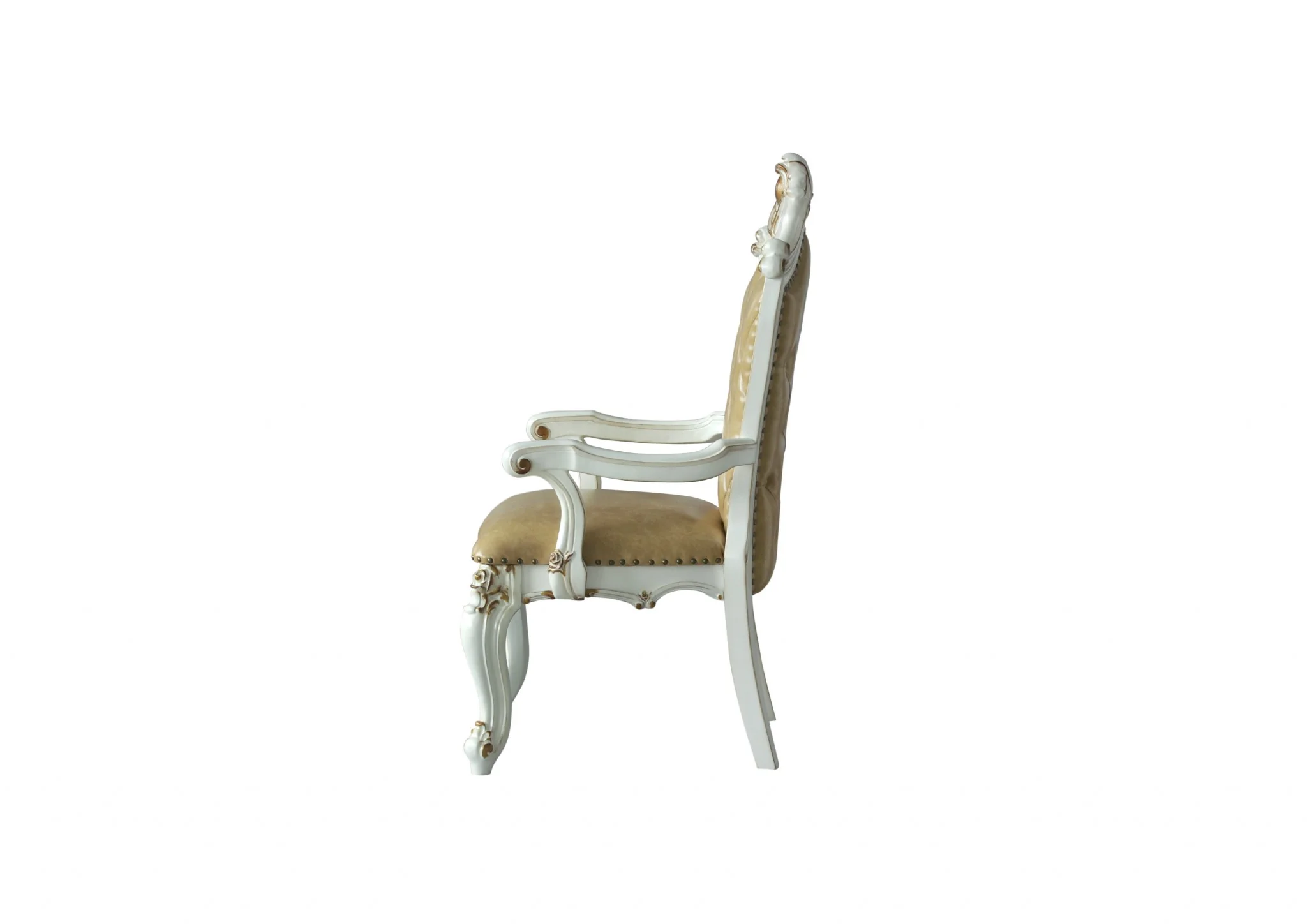 FauLeather Antique Pearl Wood Finish Seat Arm Chair Set By Homeroots - Image 3