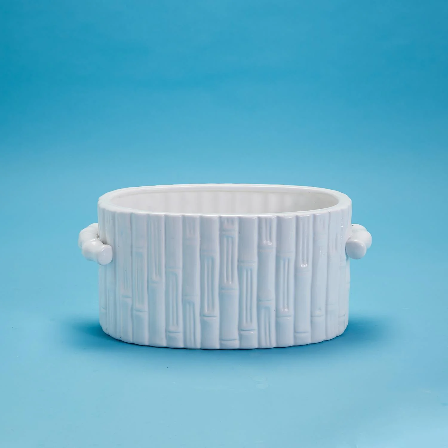Faux Bamboo Oval Centerpiece / Cachepot with Handles Set Of 3 By Two's Company - Image 3