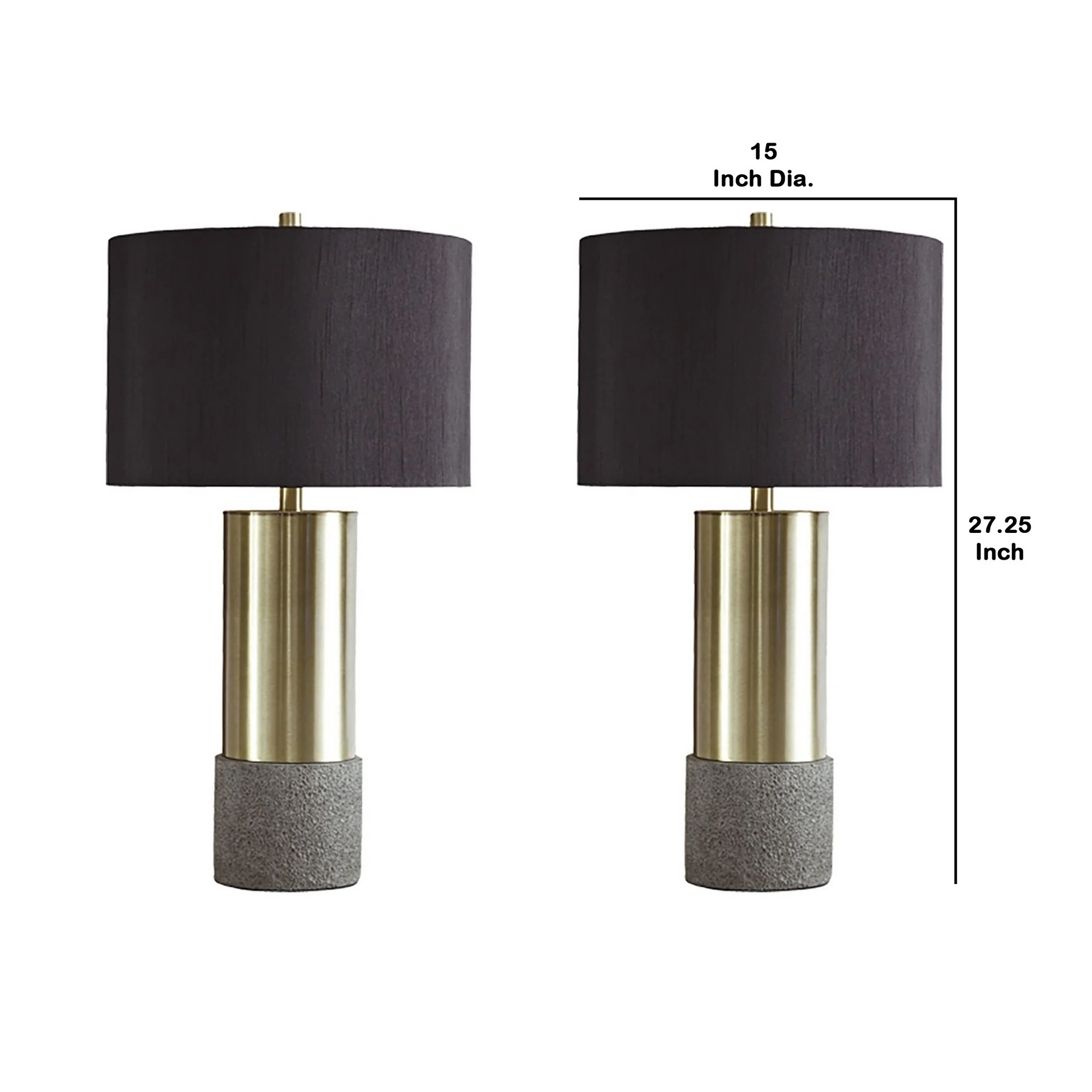 Faux Concrete And Metal Base Table Lamp Set Of 2 Brass And Gray By Benzara - Image 5
