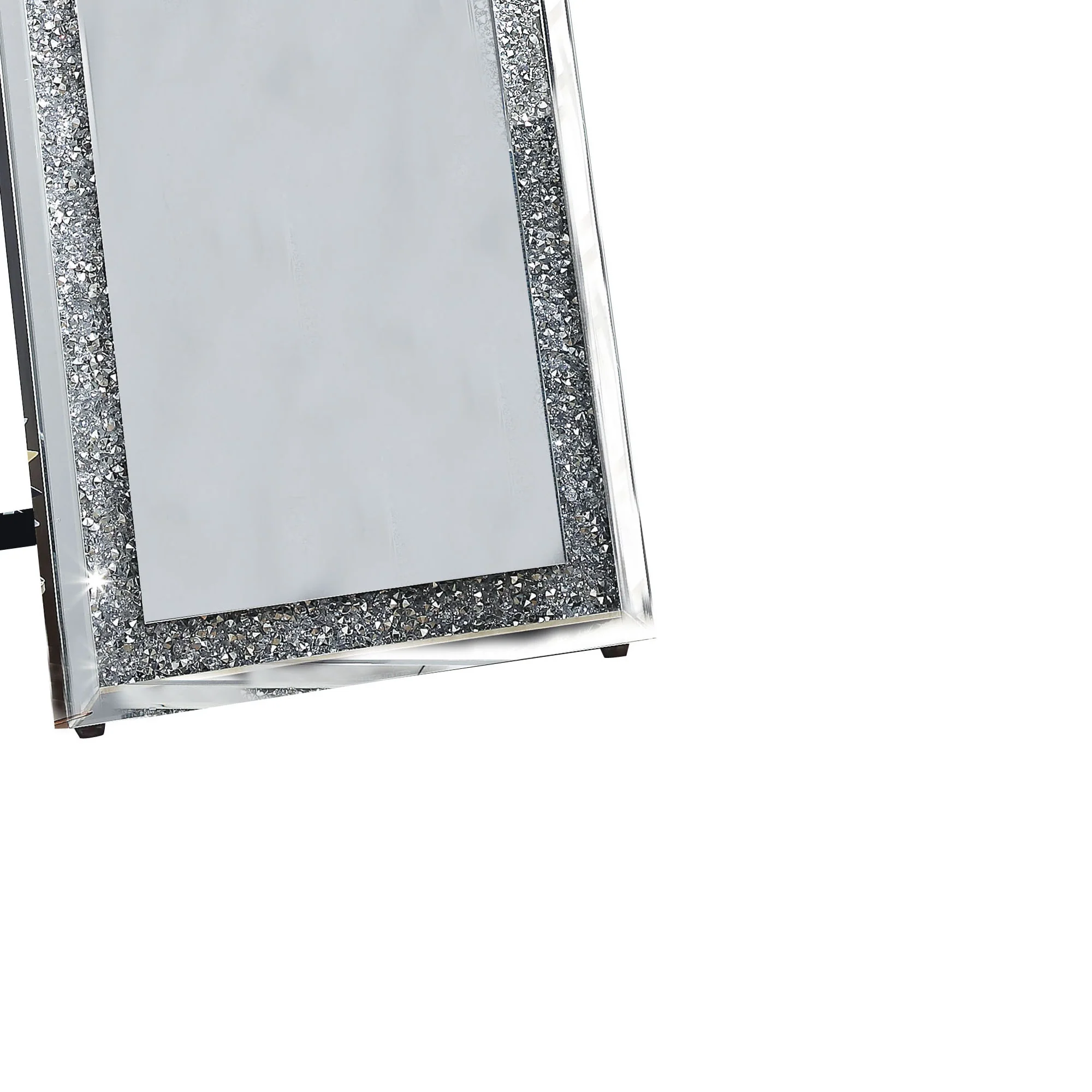 Faux Crystal Accented Wooden Floor Mirror, Clear and Silver By Benzara - Image 2