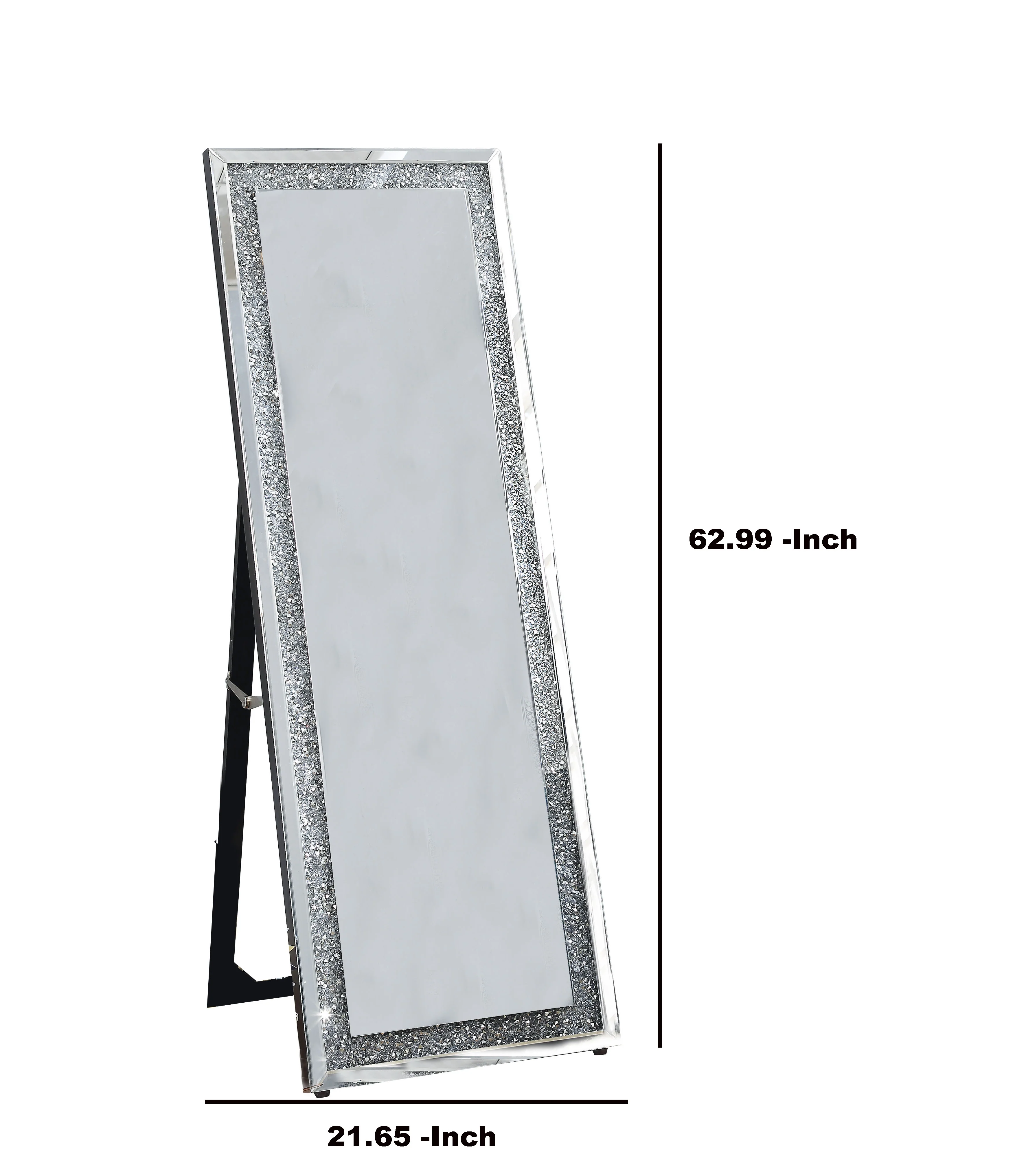 Faux Crystal Accented Wooden Floor Mirror, Clear and Silver By Benzara - Image 6