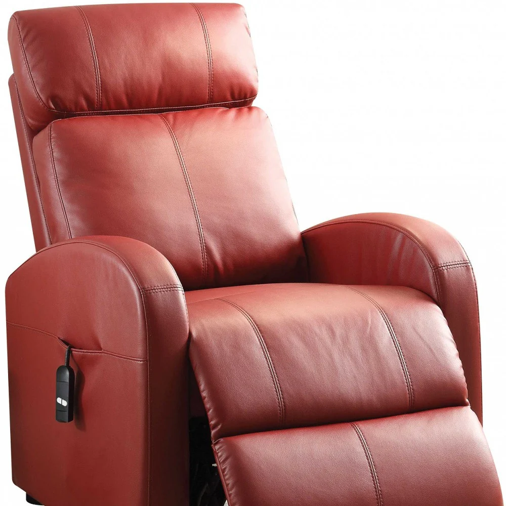 Faux Leather Power Motion Lift Recliner in Red By Homeroots - Image 4