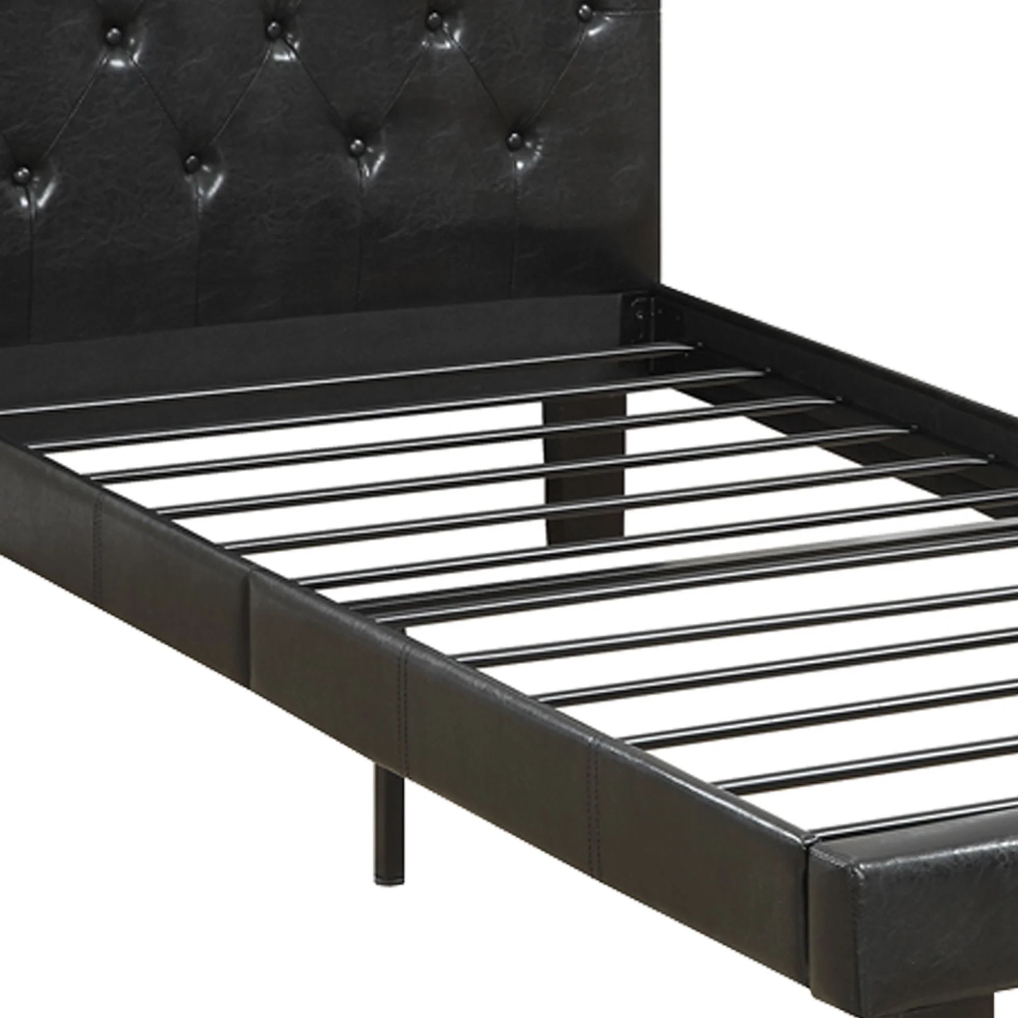 Faux Leather Upholstered Full Size Bed With Tufted Headboard, Black By Benzara - Image 3
