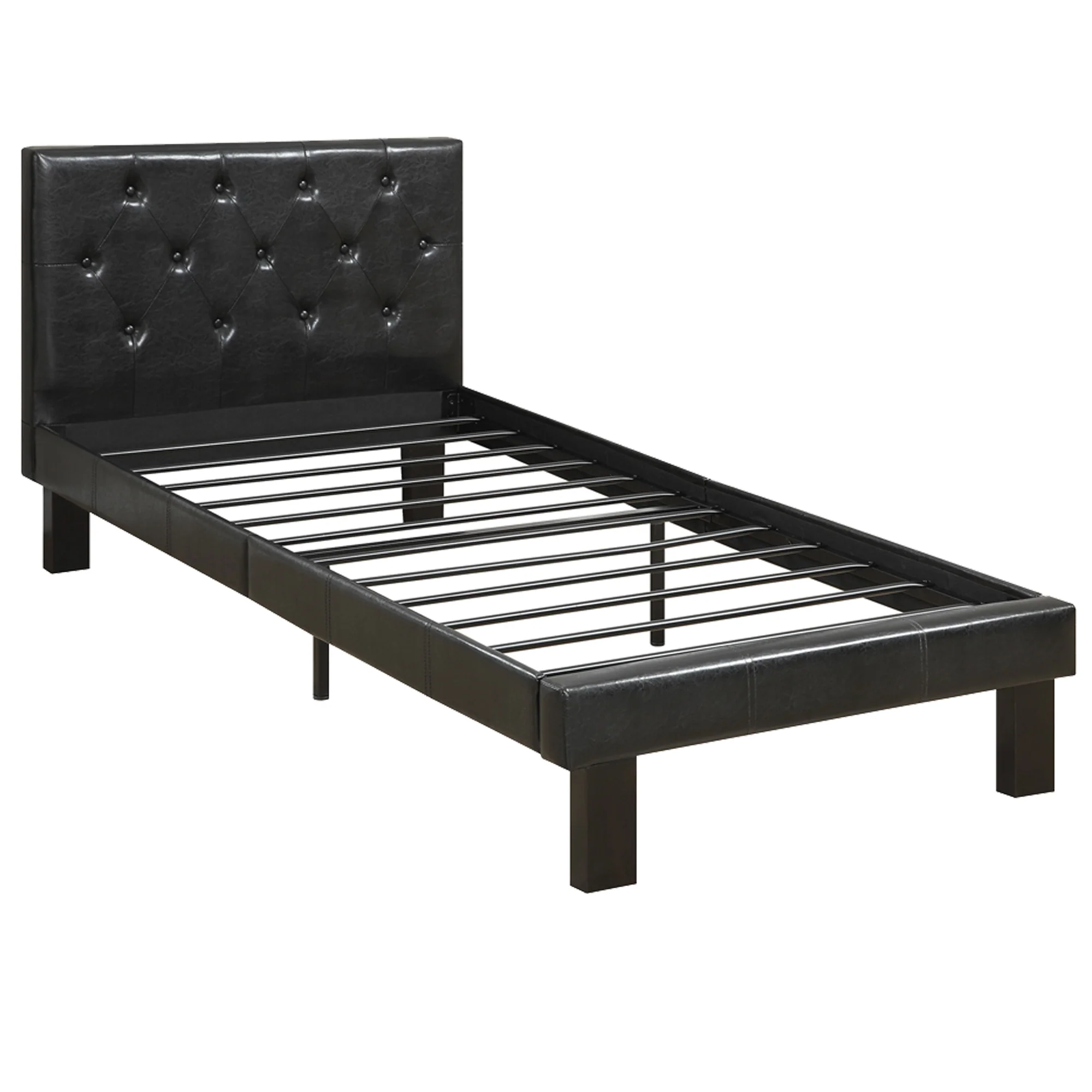 Faux Leather Upholstered Full Size Bed With Tufted Headboard, Black By Benzara - Image 5