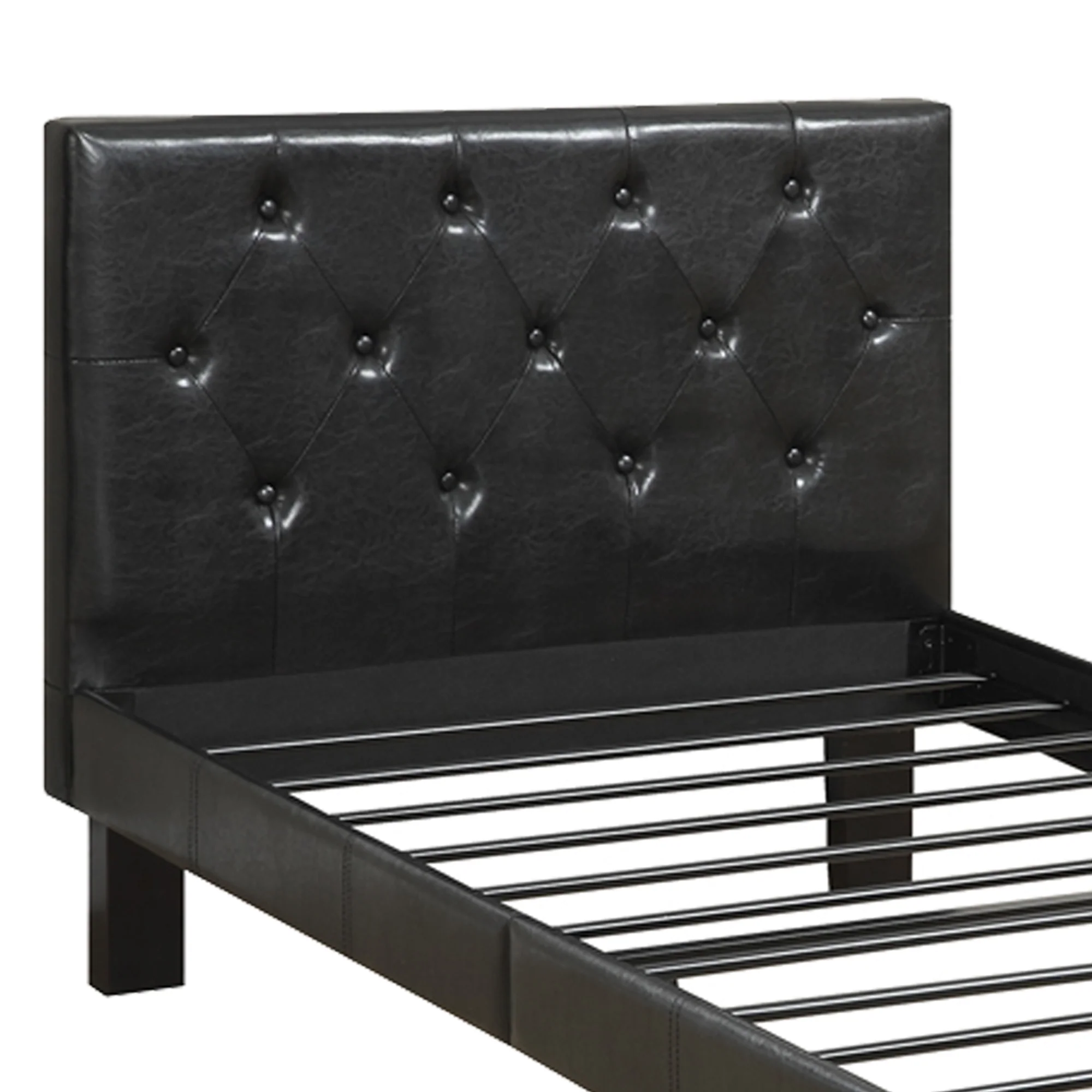 Faux Leather Upholstered Full Size Bed With Tufted Headboard, Black By Benzara - Image 6