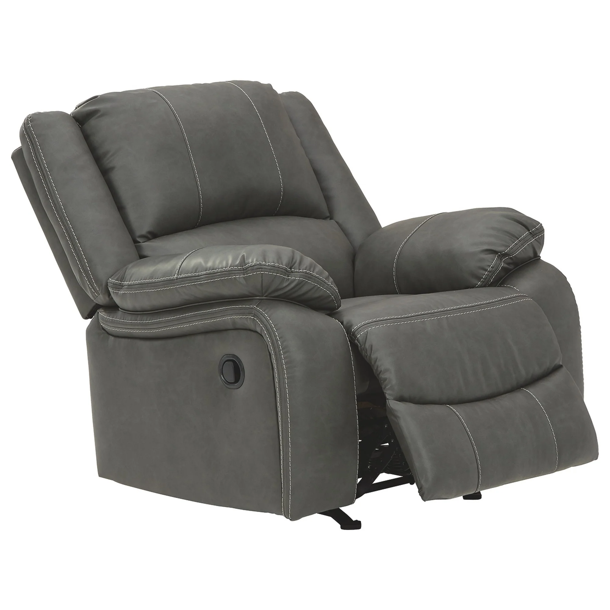 Faux Leather Upholstered Rocker Recliner With Jumbo Stitching, Gray By Benzara - Image 2