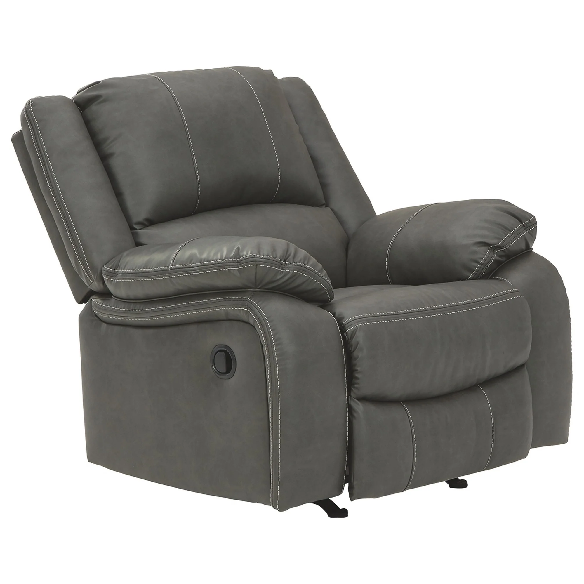 Faux Leather Upholstered Rocker Recliner With Jumbo Stitching, Gray By Benzara - Image 4