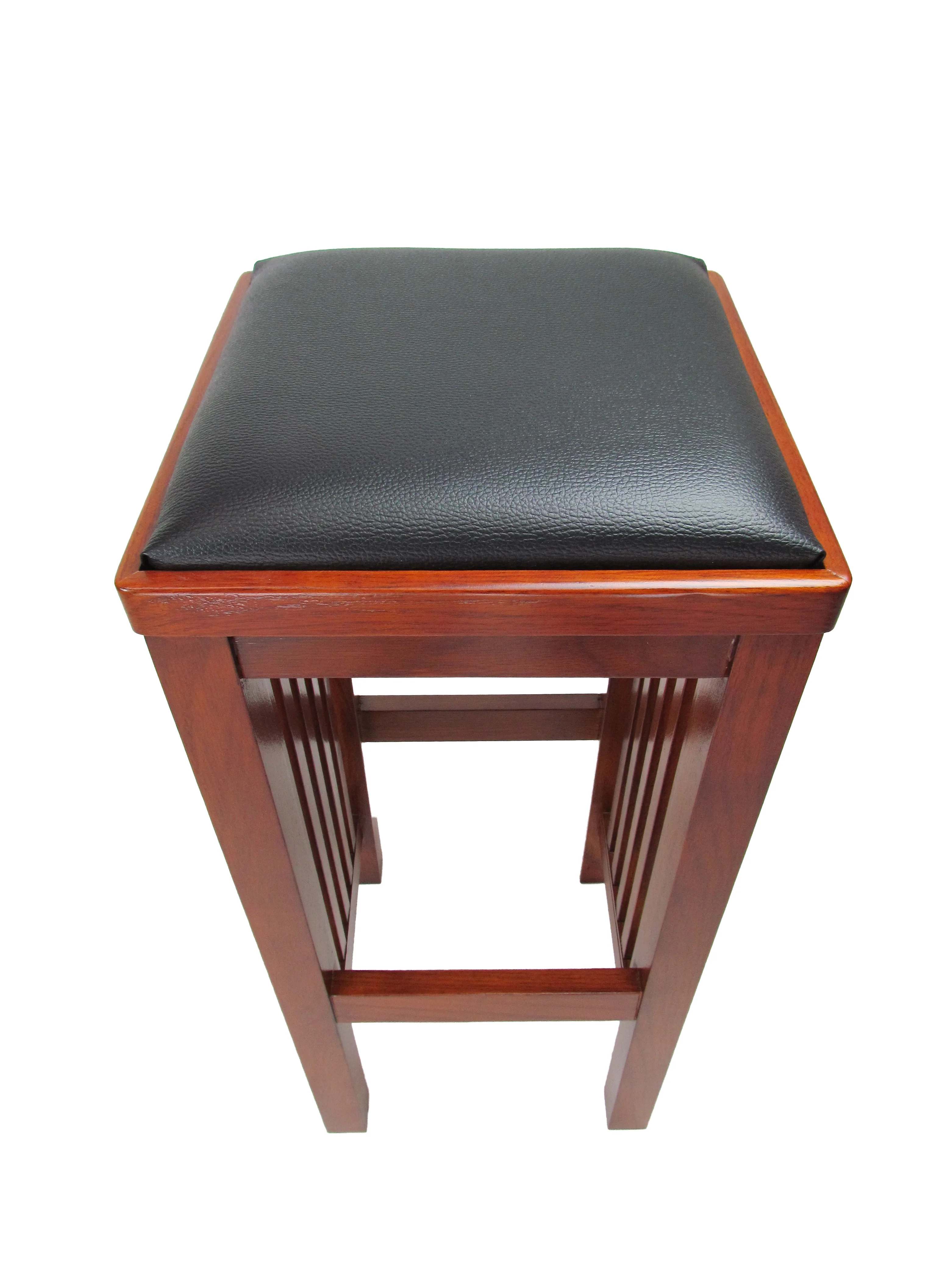 Faux Leather Upholstered Wooden Backless Barstool, Oak Brown By Benzara - Image 2
