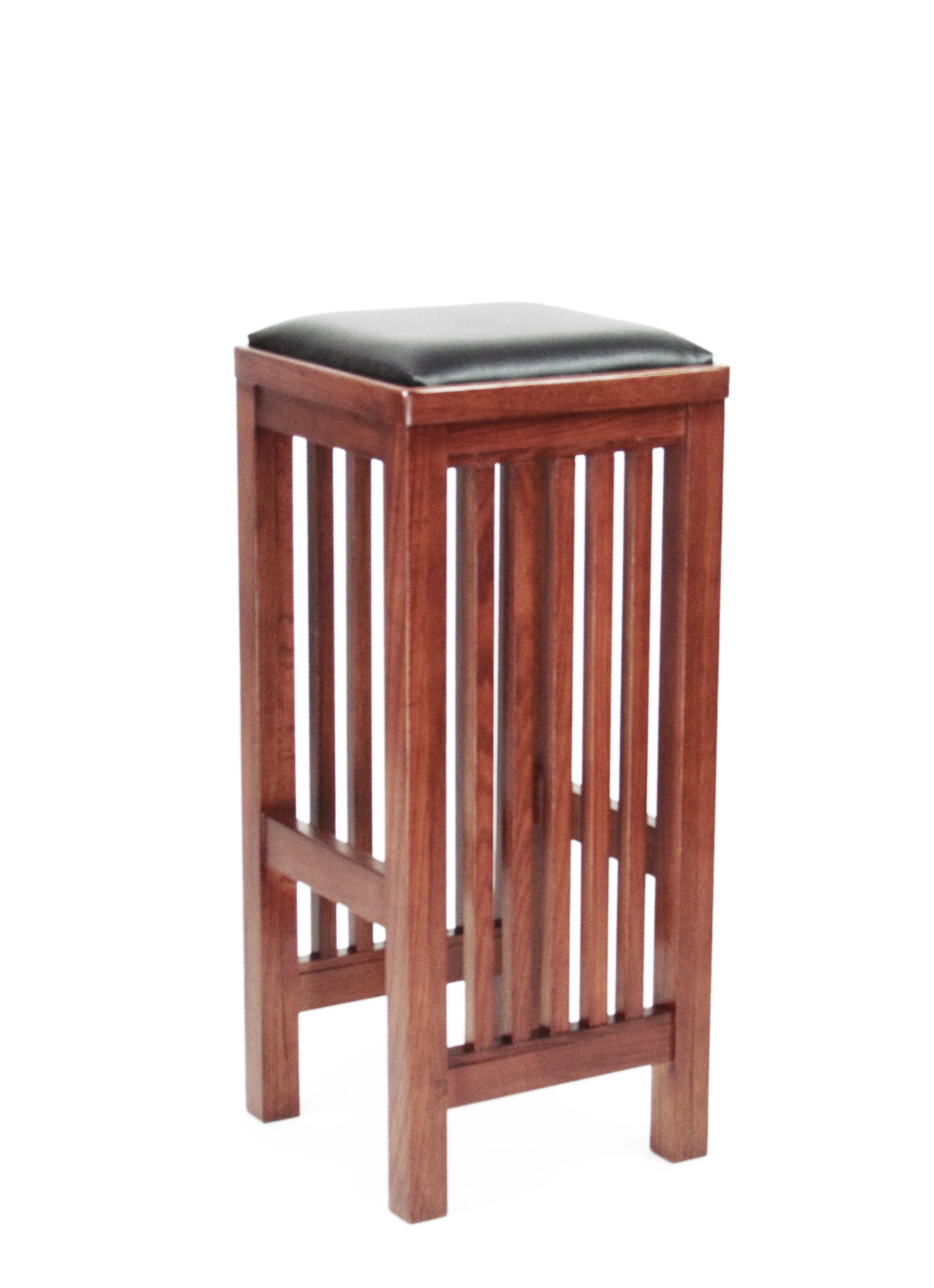 Faux Leather Upholstered Wooden Backless Barstool, Oak Brown By Benzara - Image 3