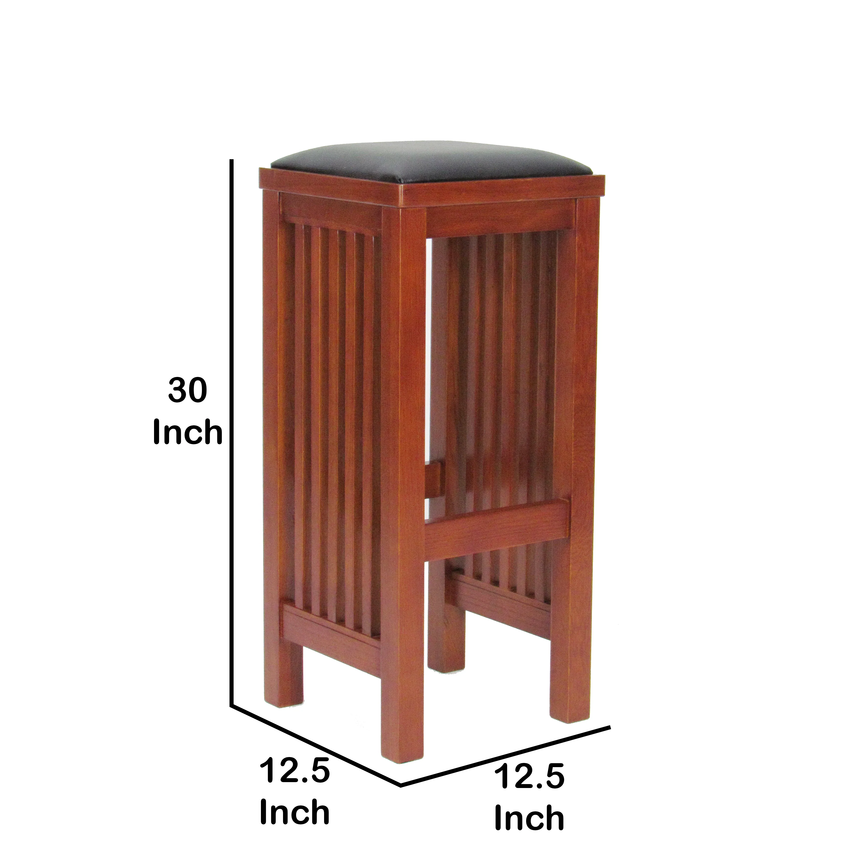 Faux Leather Upholstered Wooden Backless Barstool, Oak Brown By Benzara - Image 5