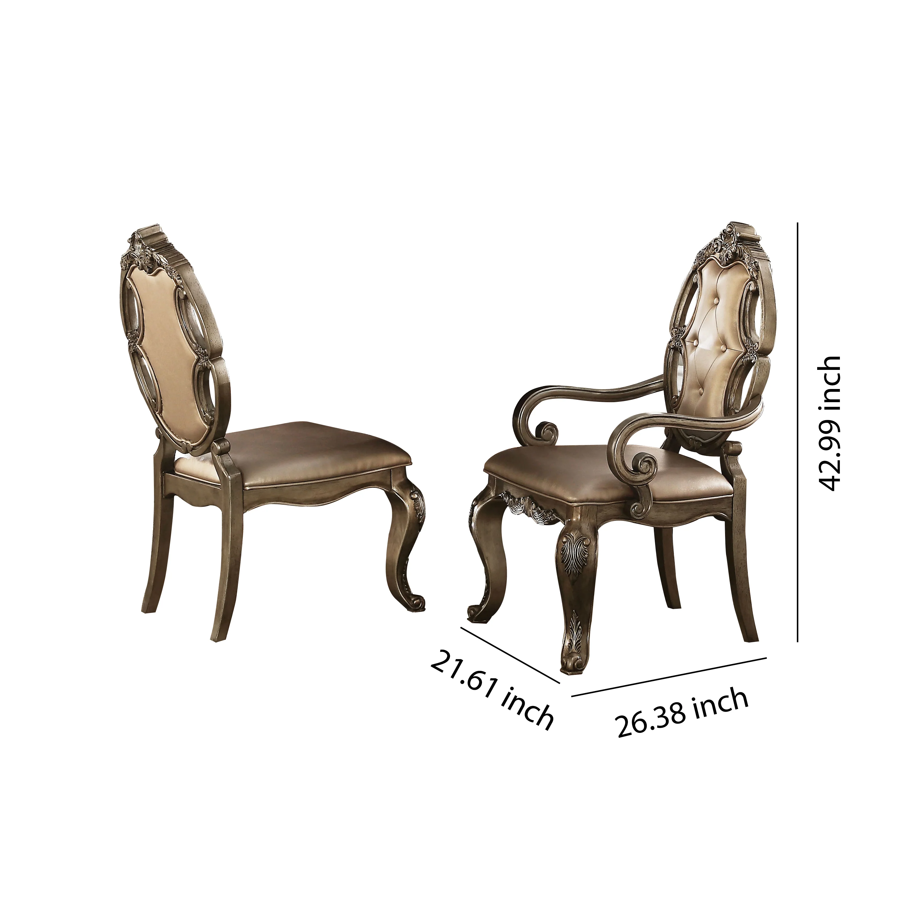 Faux Leather Upholstered Wooden Side Chair Button Tufted Back, Champaign Gold, Set Of Two By Benzara - Image 2