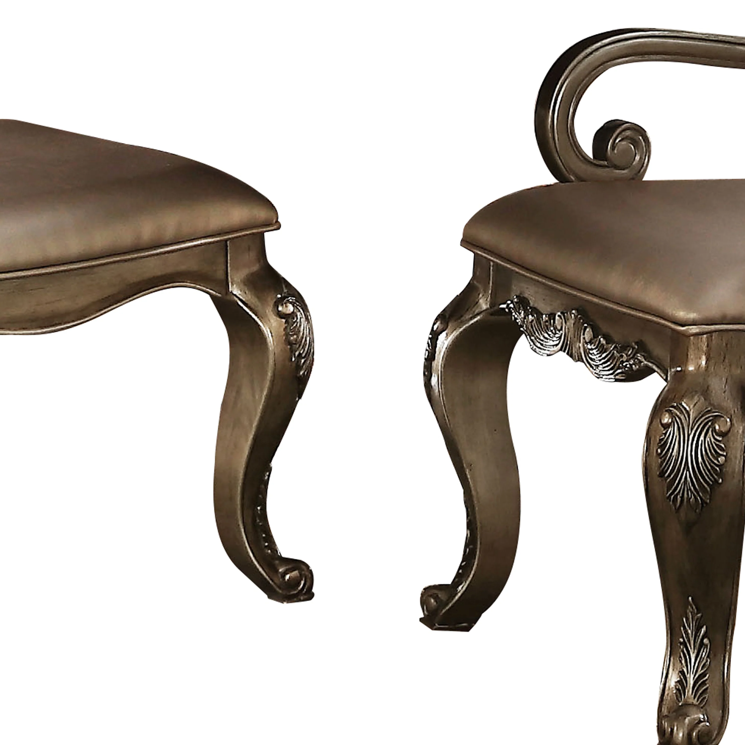 Faux Leather Upholstered Wooden Side Chair Button Tufted Back, Champaign Gold, Set Of Two By Benzara - Image 3