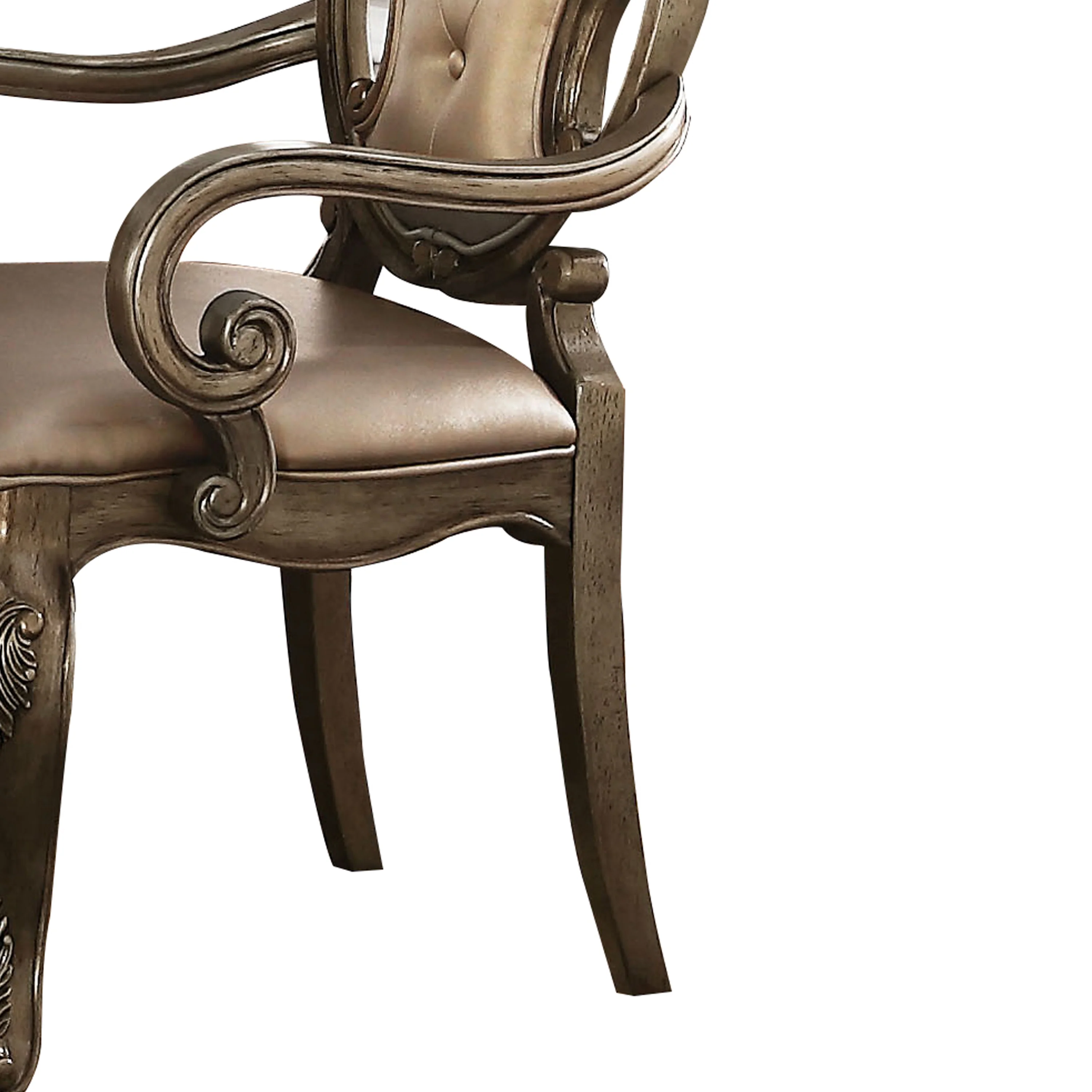 Faux Leather Upholstered Wooden Side Chair Button Tufted Back, Champaign Gold, Set Of Two By Benzara - Image 5