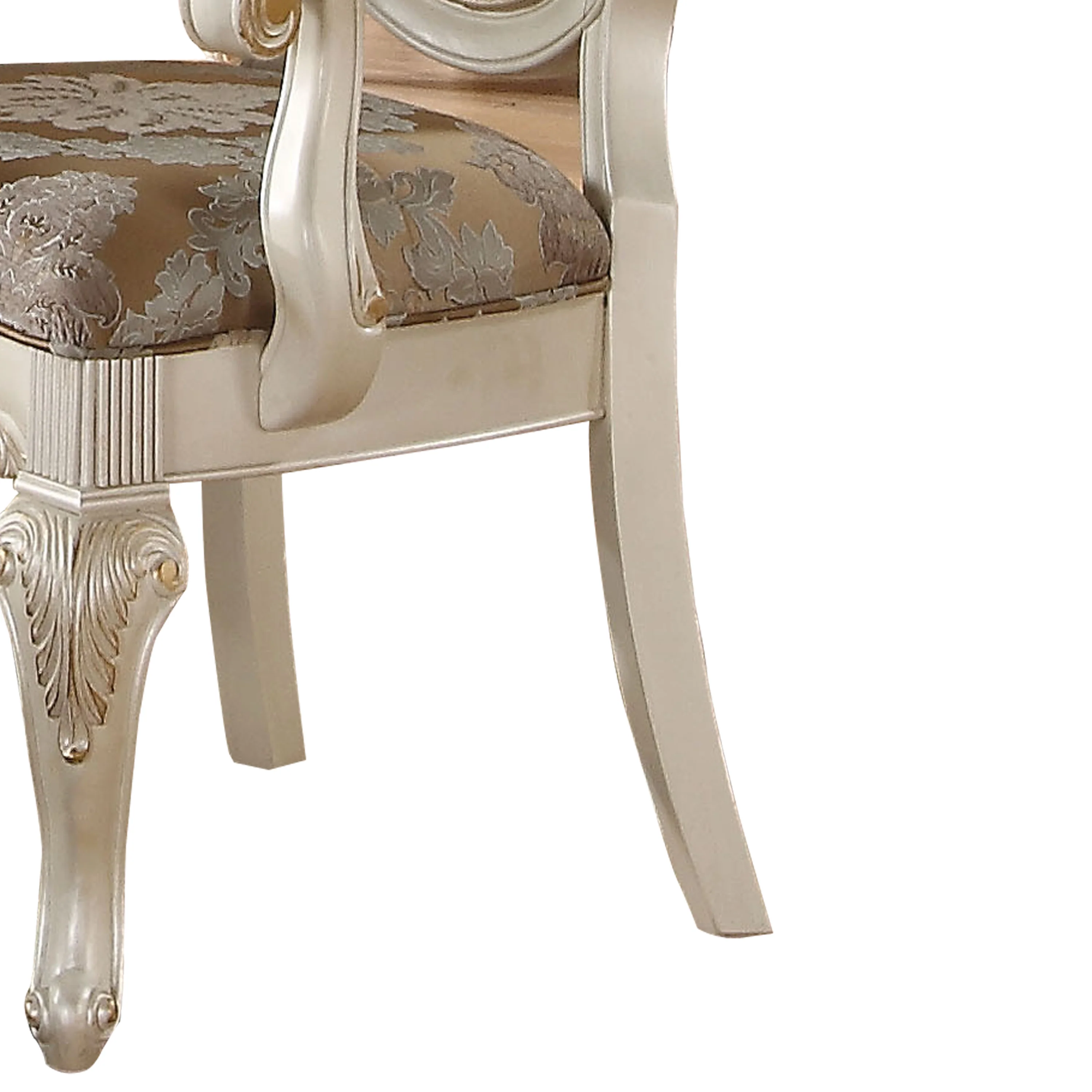 Faux Leather Upholstered Wooden Side Chair With Cabriole Legs, White And Brown, Set Of Two By Benzara - Image 2