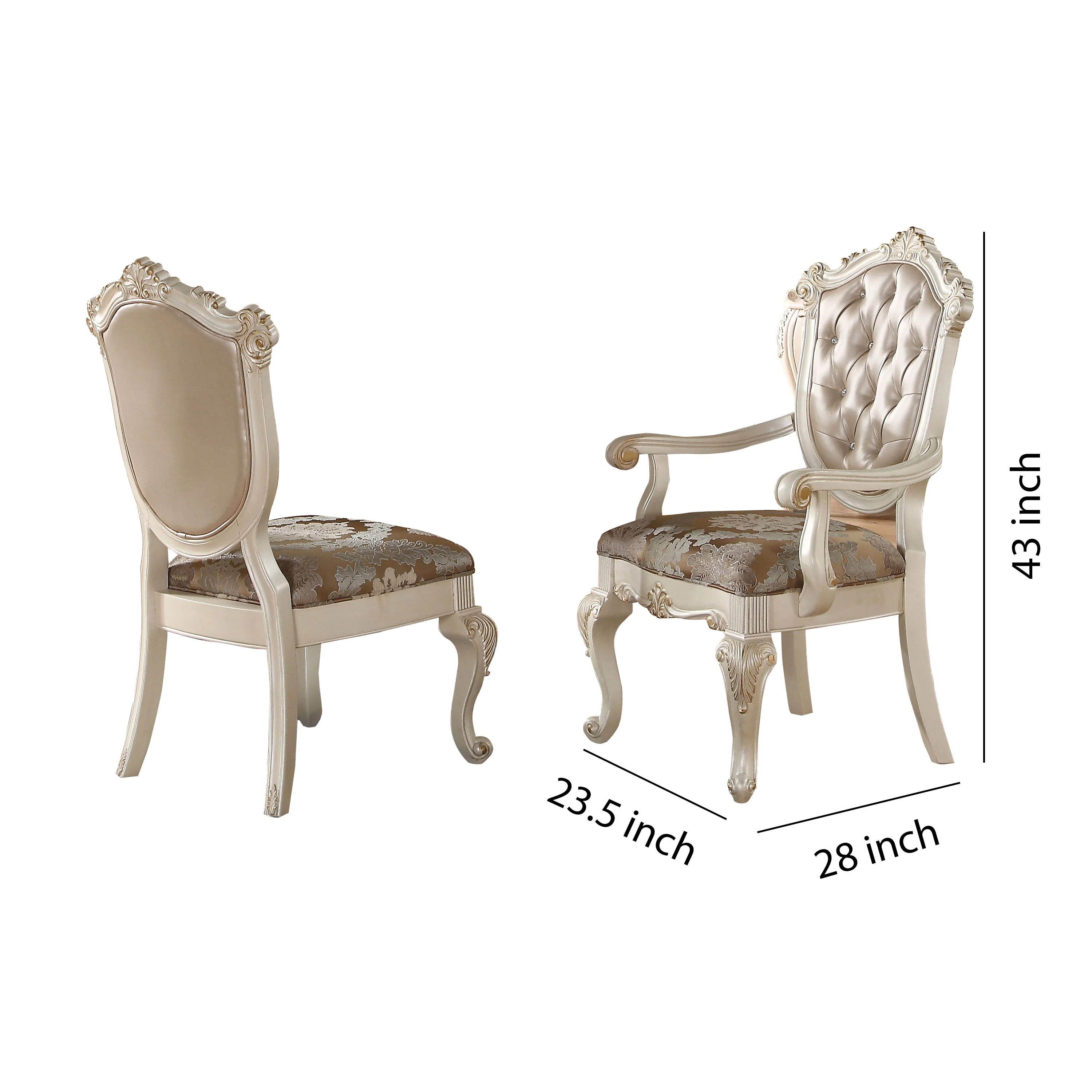 Faux Leather Upholstered Wooden Side Chair With Cabriole Legs, White And Brown, Set Of Two By Benzara - Image 3