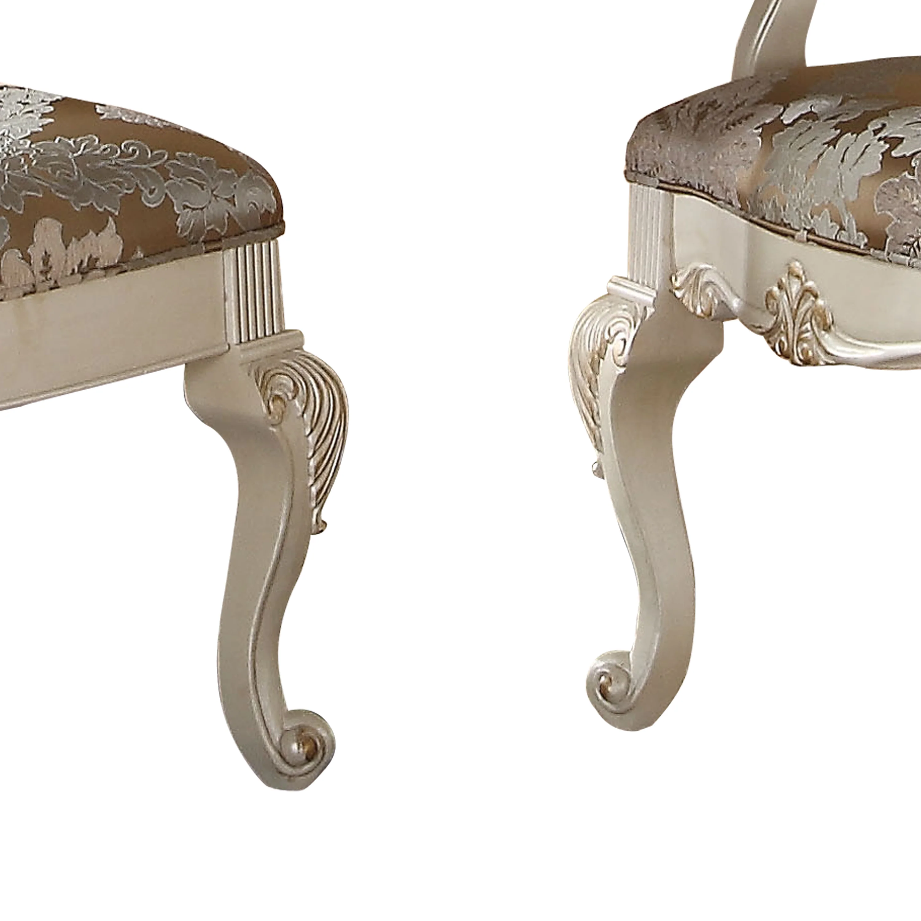 Faux Leather Upholstered Wooden Side Chair With Cabriole Legs, White And Brown, Set Of Two By Benzara - Image 4