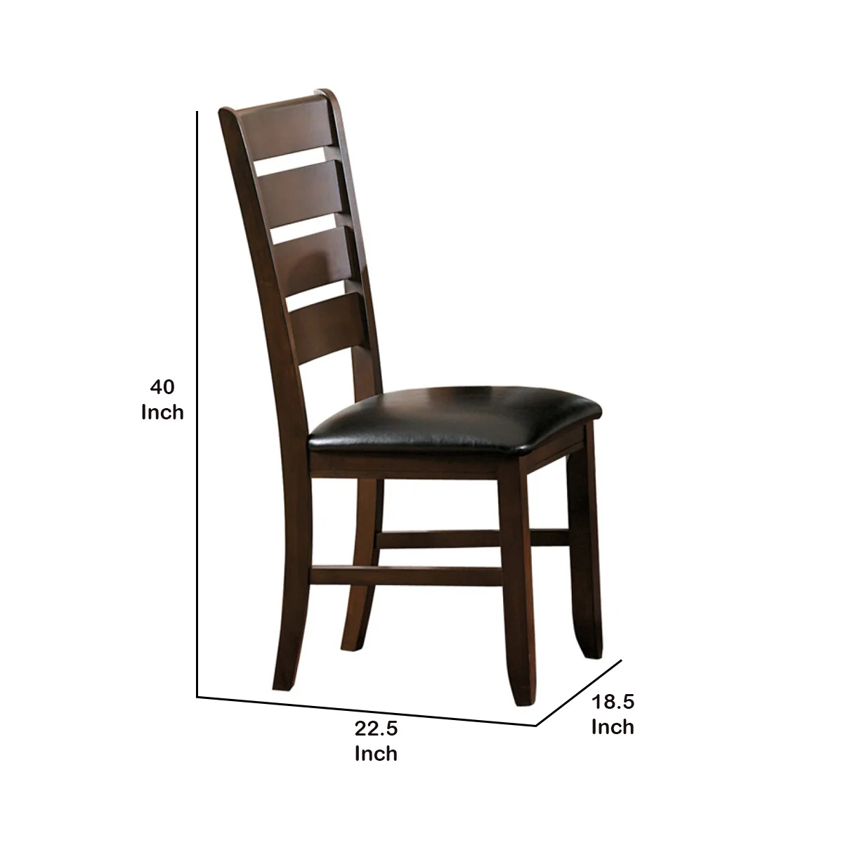 Faux Leather Upholstered Wooden Side Chair With Ladder Back Design, Brown By Benzara - Image 5