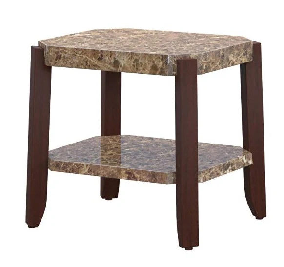 Faux Marble And Brown End Table By Homeroots - Image 2