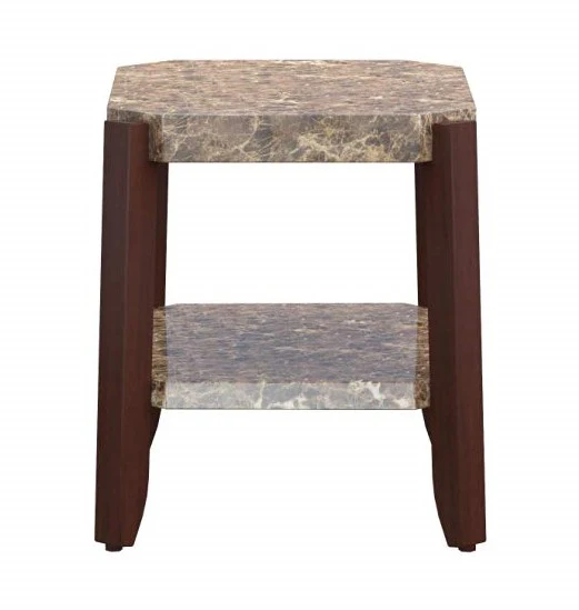 Faux Marble And Brown End Table By Homeroots - Image 4