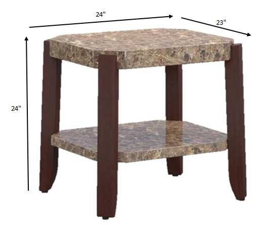 Faux Marble And Brown End Table By Homeroots - Image 5