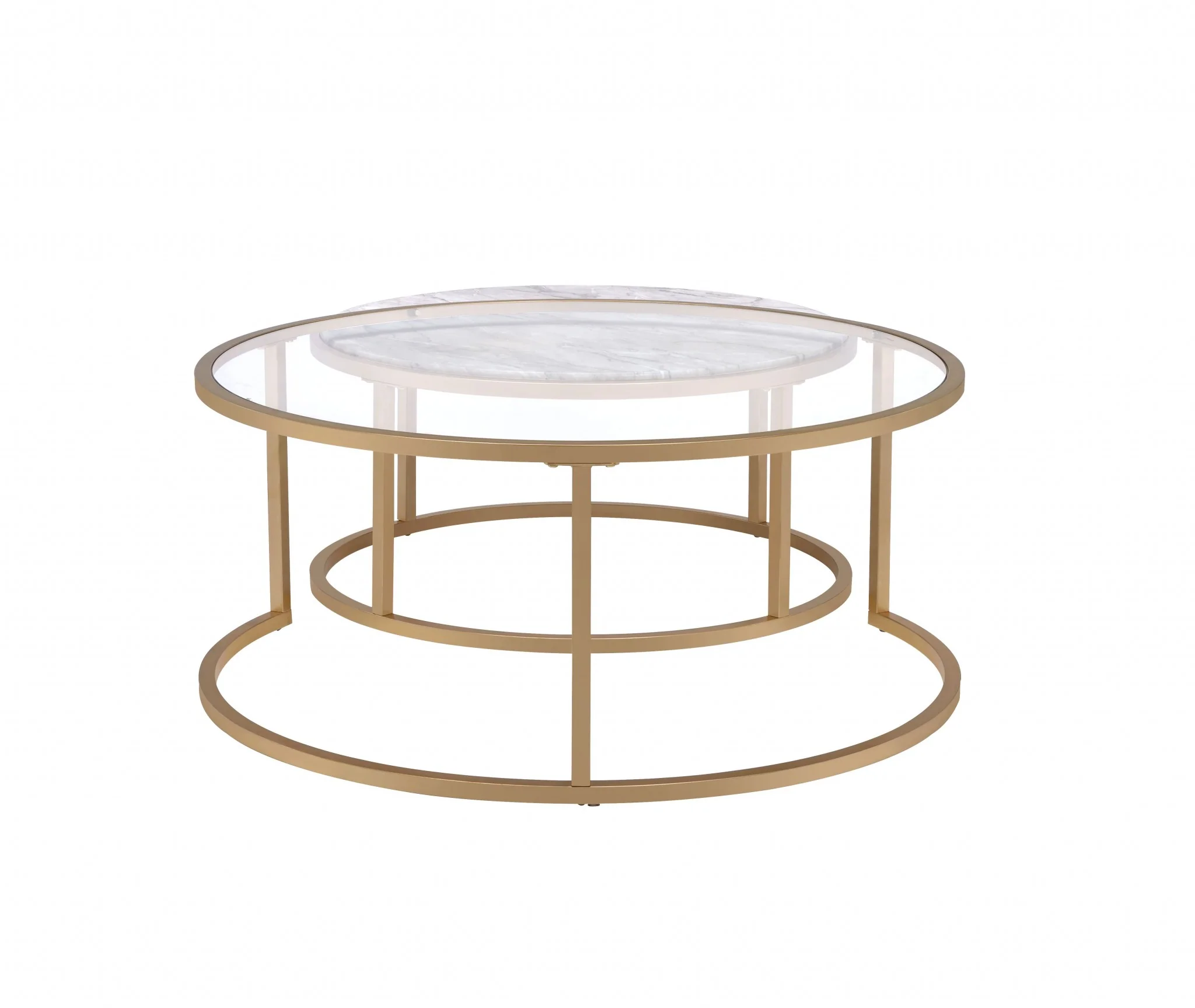 Faux Marble Gold Metal Engineered Wood 2Pc Pk Nesting Table Set By Homeroots - Image 2