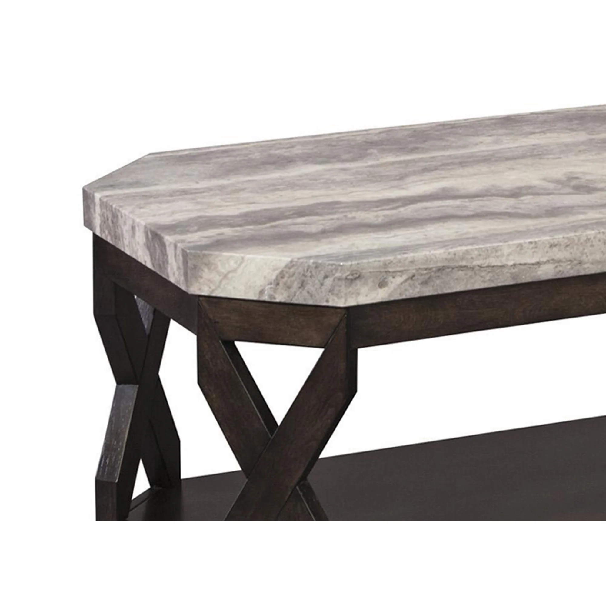 Faux Marble Table Set With 1 Coffee Table And 2 End Tables, Gray And Brown By Benzara - Image 3
